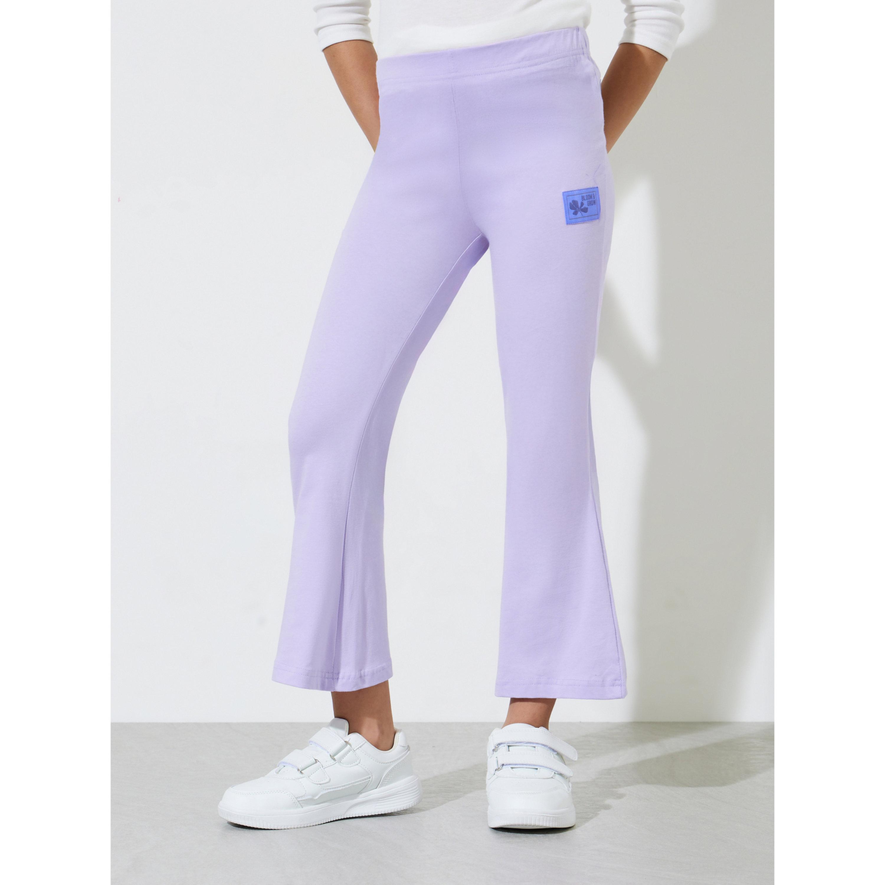 Styli Teen Girls Purple Solid Patchwork Details Flared Leggings-girls-clothing-bottoms-leggings-image-1
