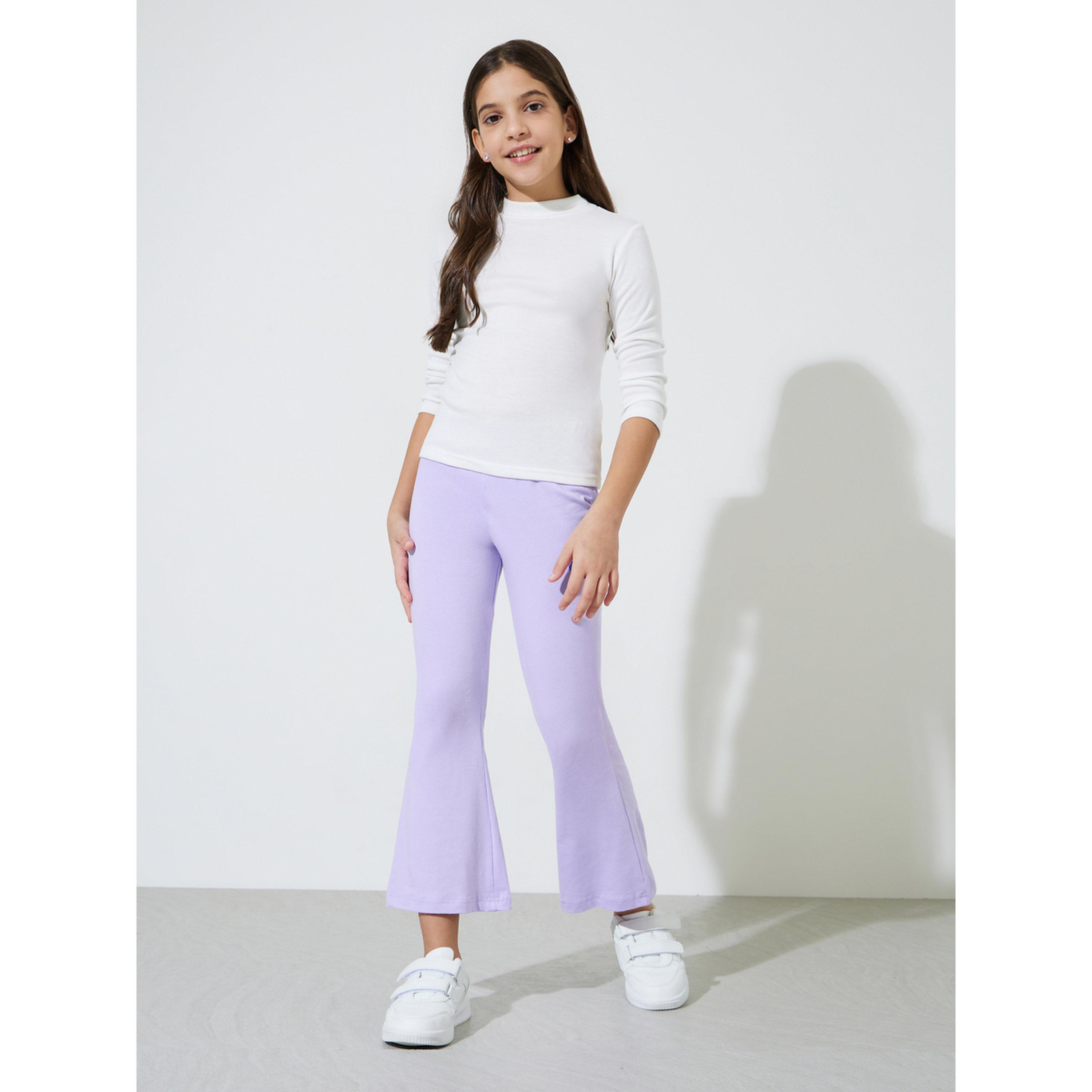 Styli Teen Girls Purple Solid Patchwork Details Flared Leggings-girls-clothing-bottoms-leggings-image-2