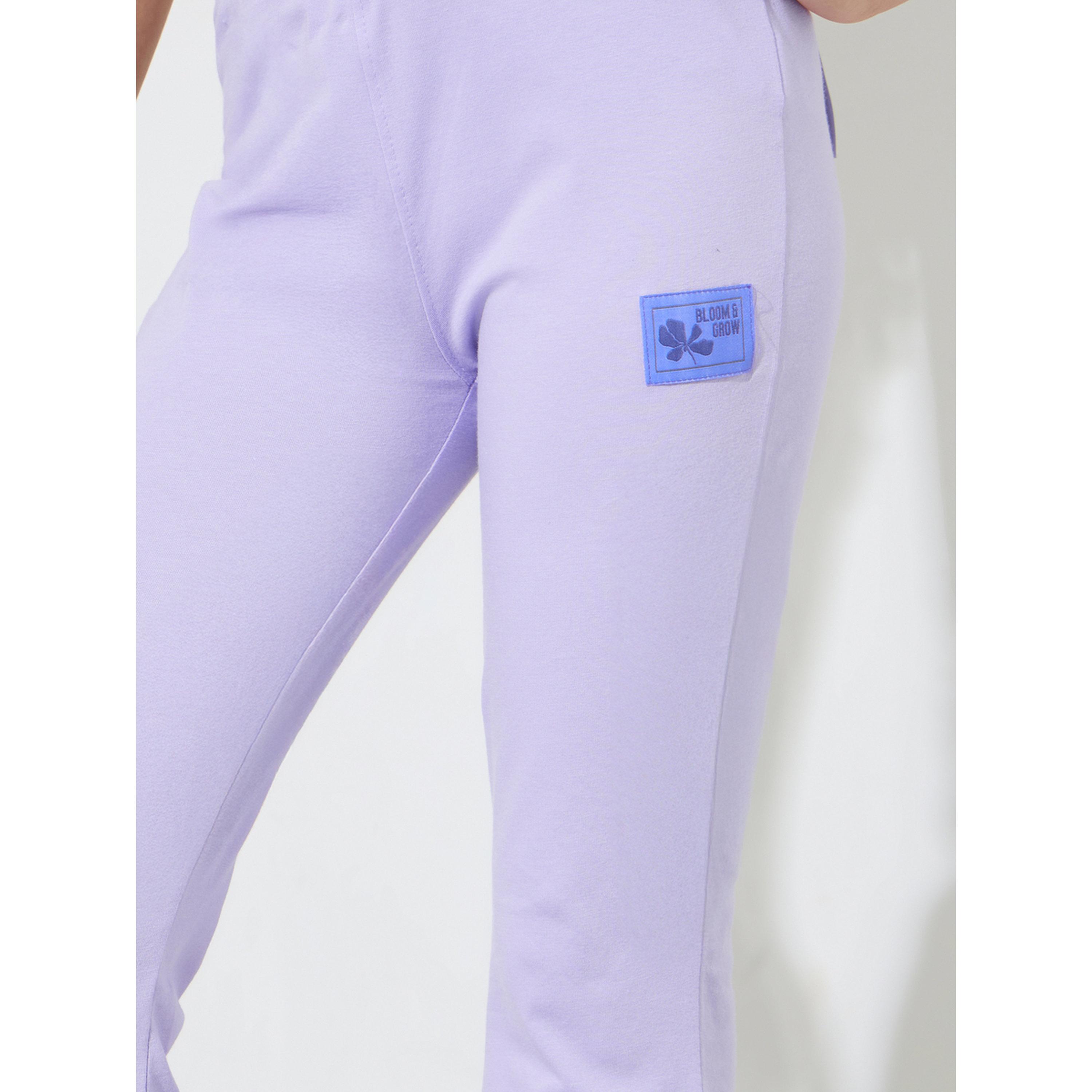 Styli Teen Girls Purple Solid Patchwork Details Flared Leggings-girls-clothing-bottoms-leggings-image-3