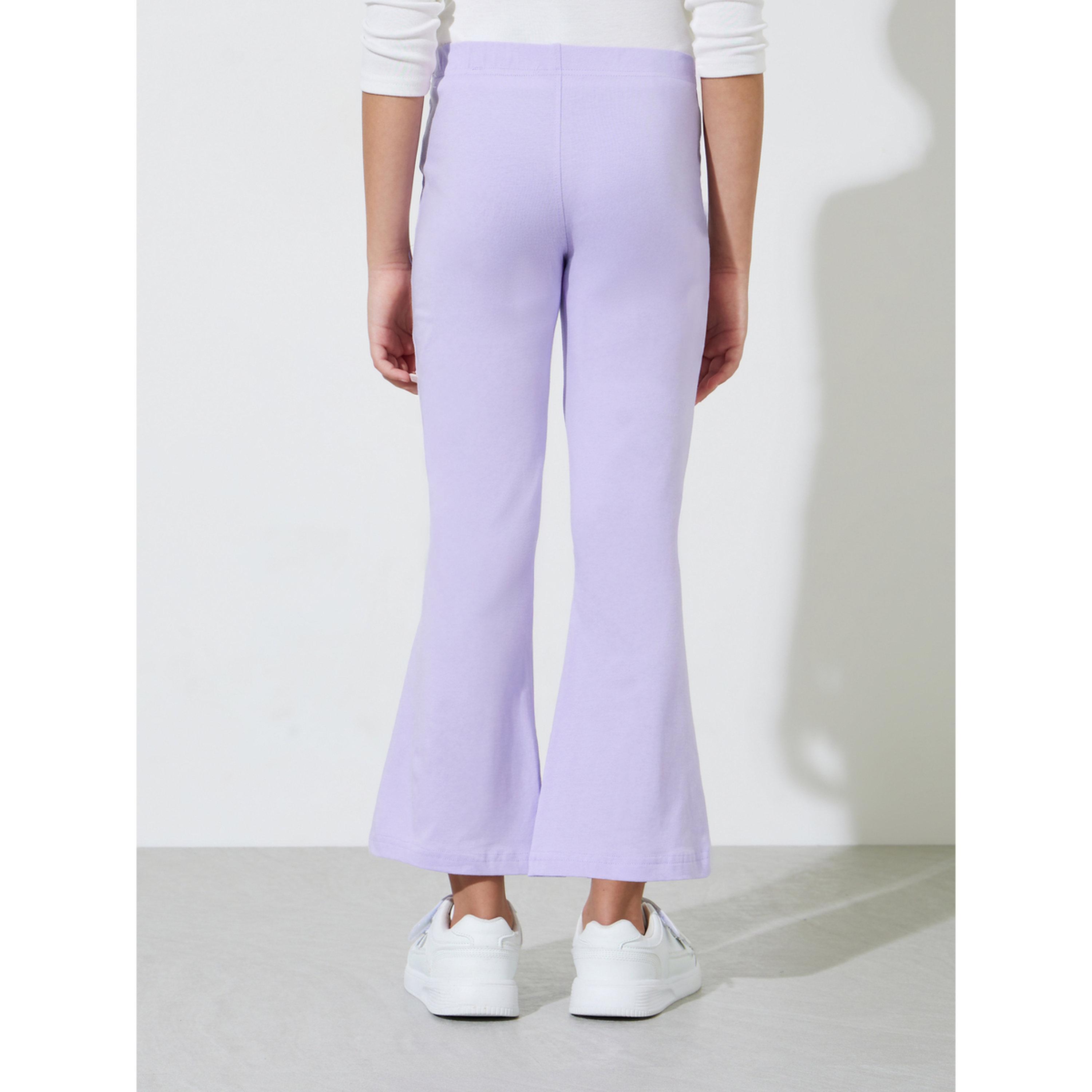 Styli Teen Girls Purple Solid Patchwork Details Flared Leggings-girls-clothing-bottoms-leggings-image-4