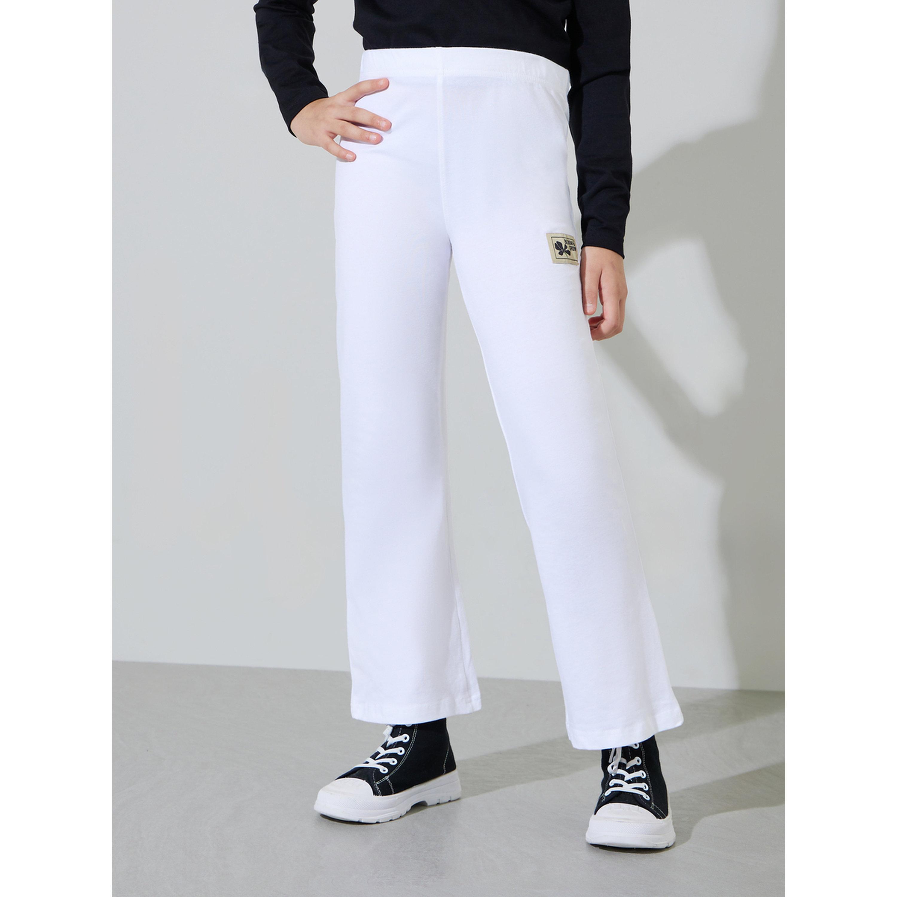 Styli Teen Girls Off White Solid Patchwork Details Flared Leggings-girls-clothing-bottoms-leggings-image-1