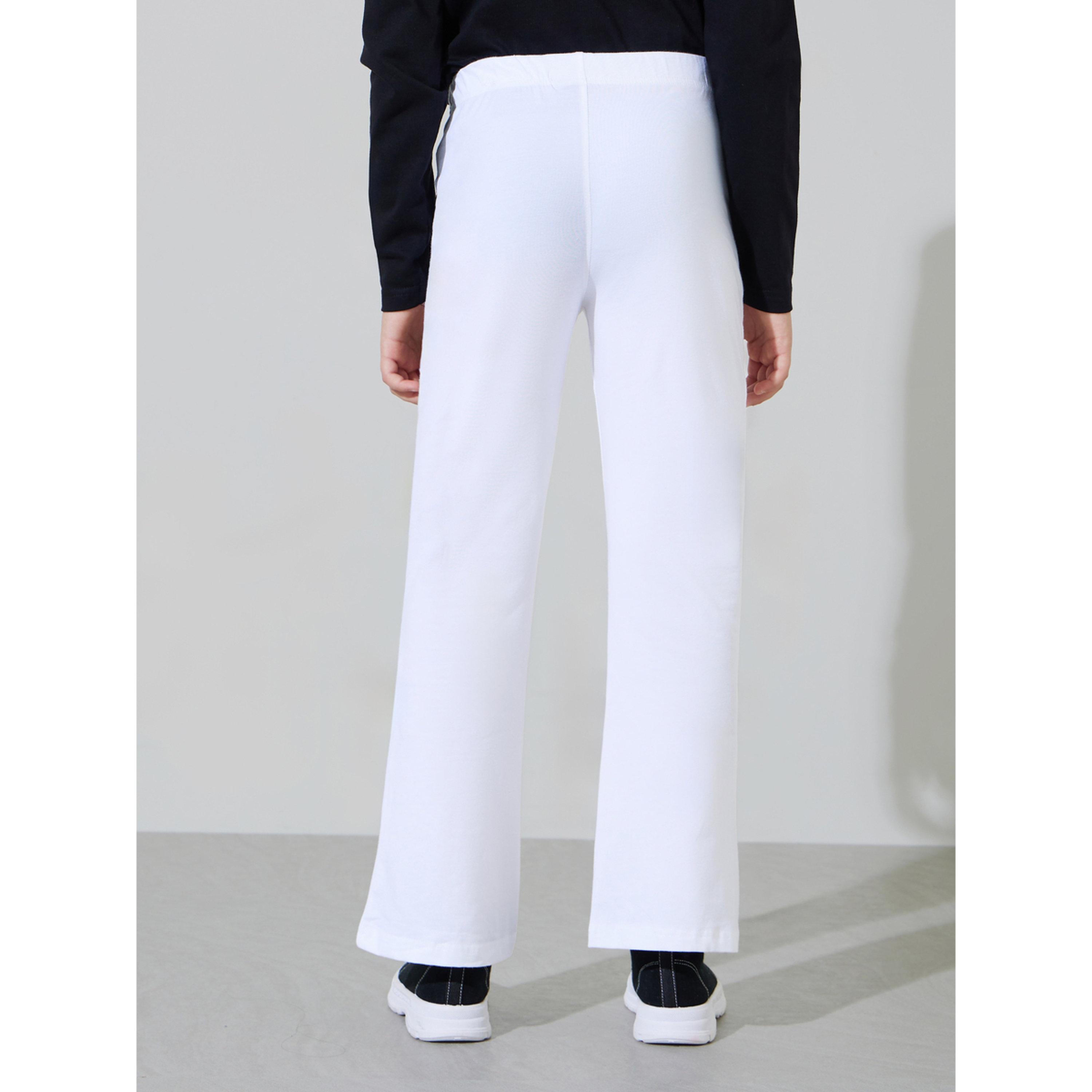Styli Teen Girls Off White Solid Patchwork Details Flared Leggings-girls-clothing-bottoms-leggings-image-4