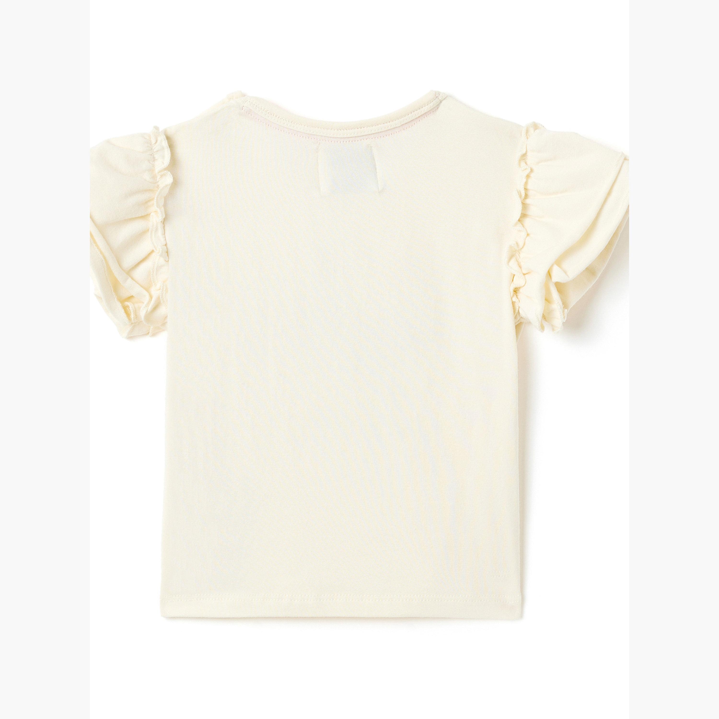مجموعة من شورت وتيشيرت بأكمام بكشكش وطبعة-girls-clothing-setsandcoords-image-4