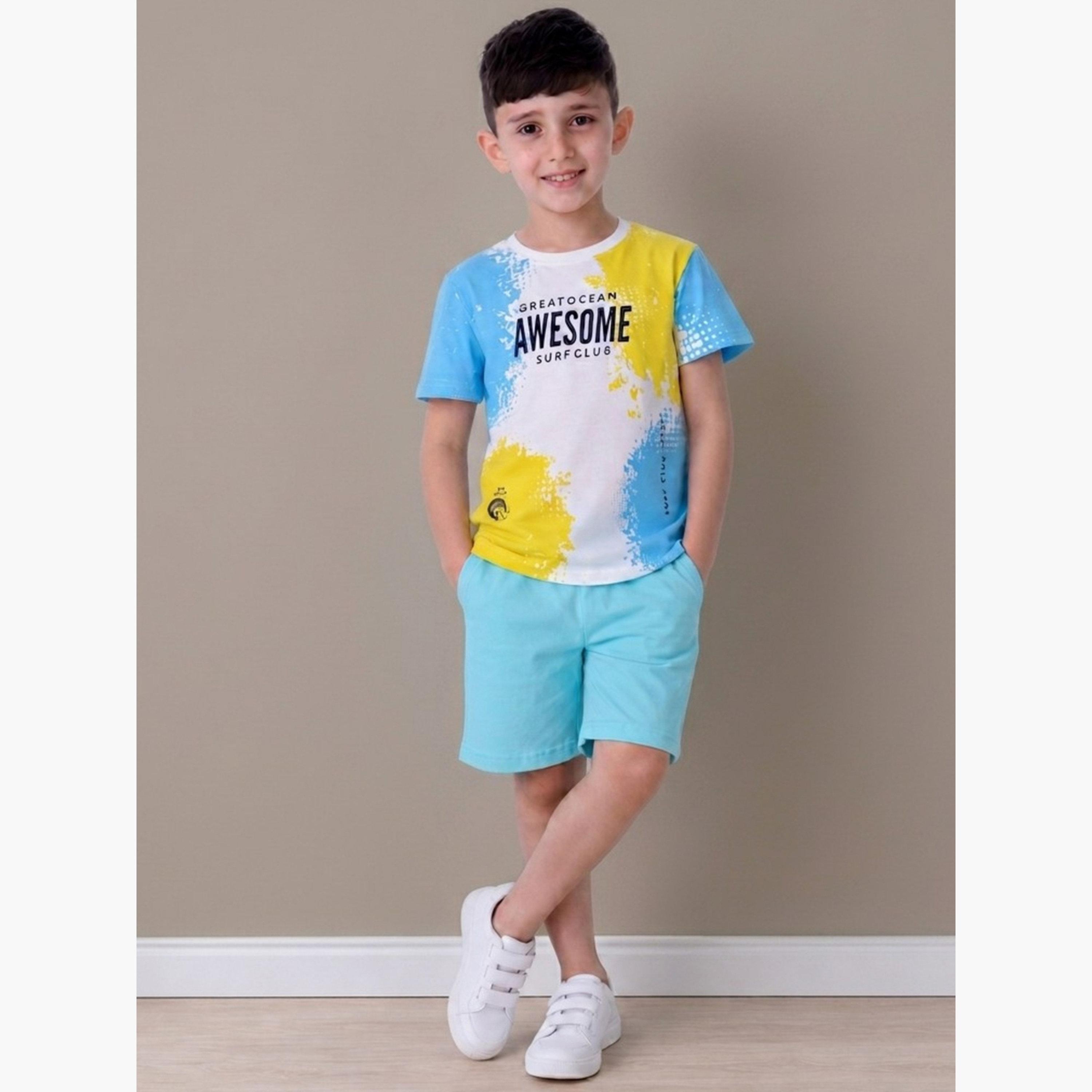 مجموعة من شورت وتيشيرت قطن بطبعة-boys-clothing-setsandcoords-image-2