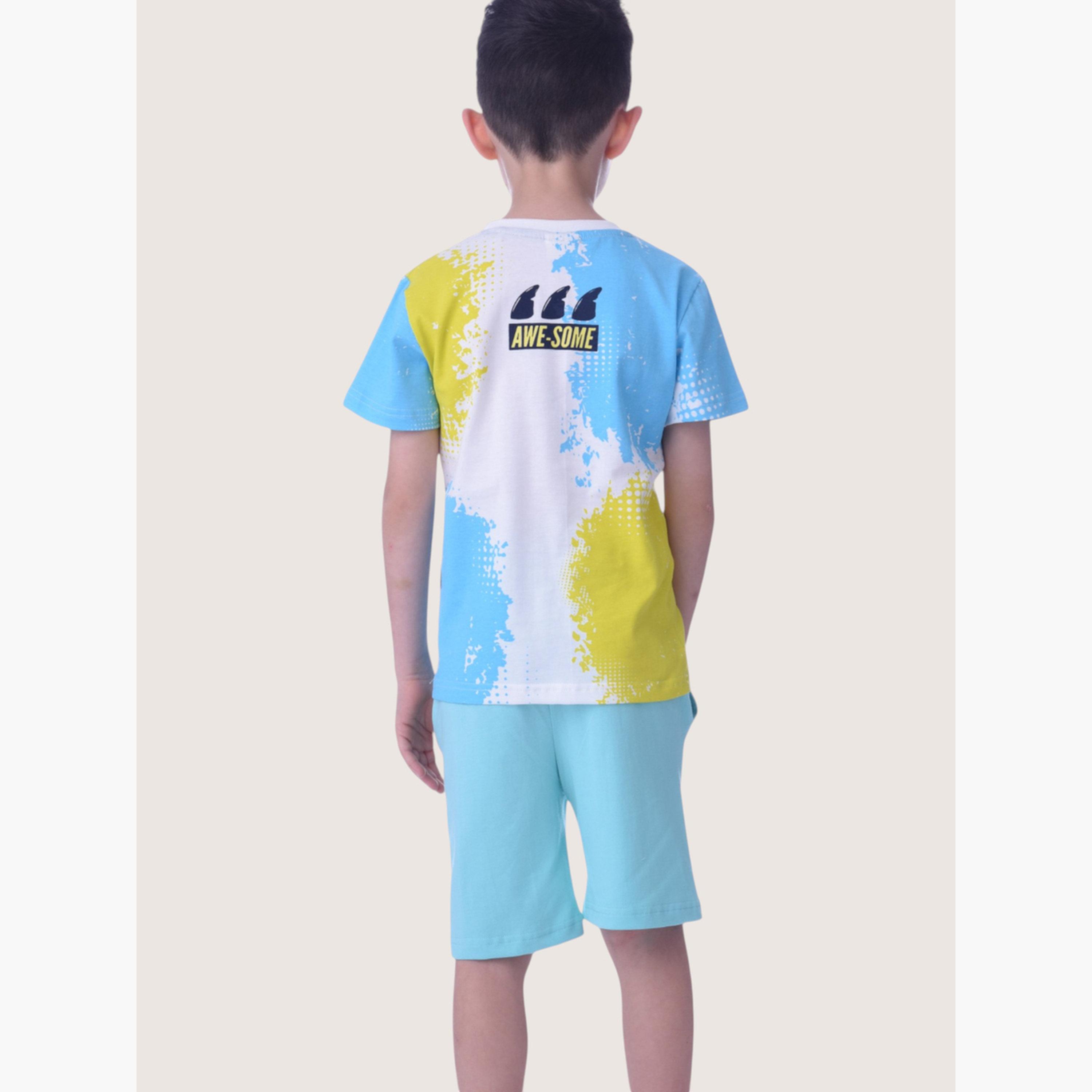 مجموعة من شورت وتيشيرت قطن بطبعة-boys-clothing-setsandcoords-image-4
