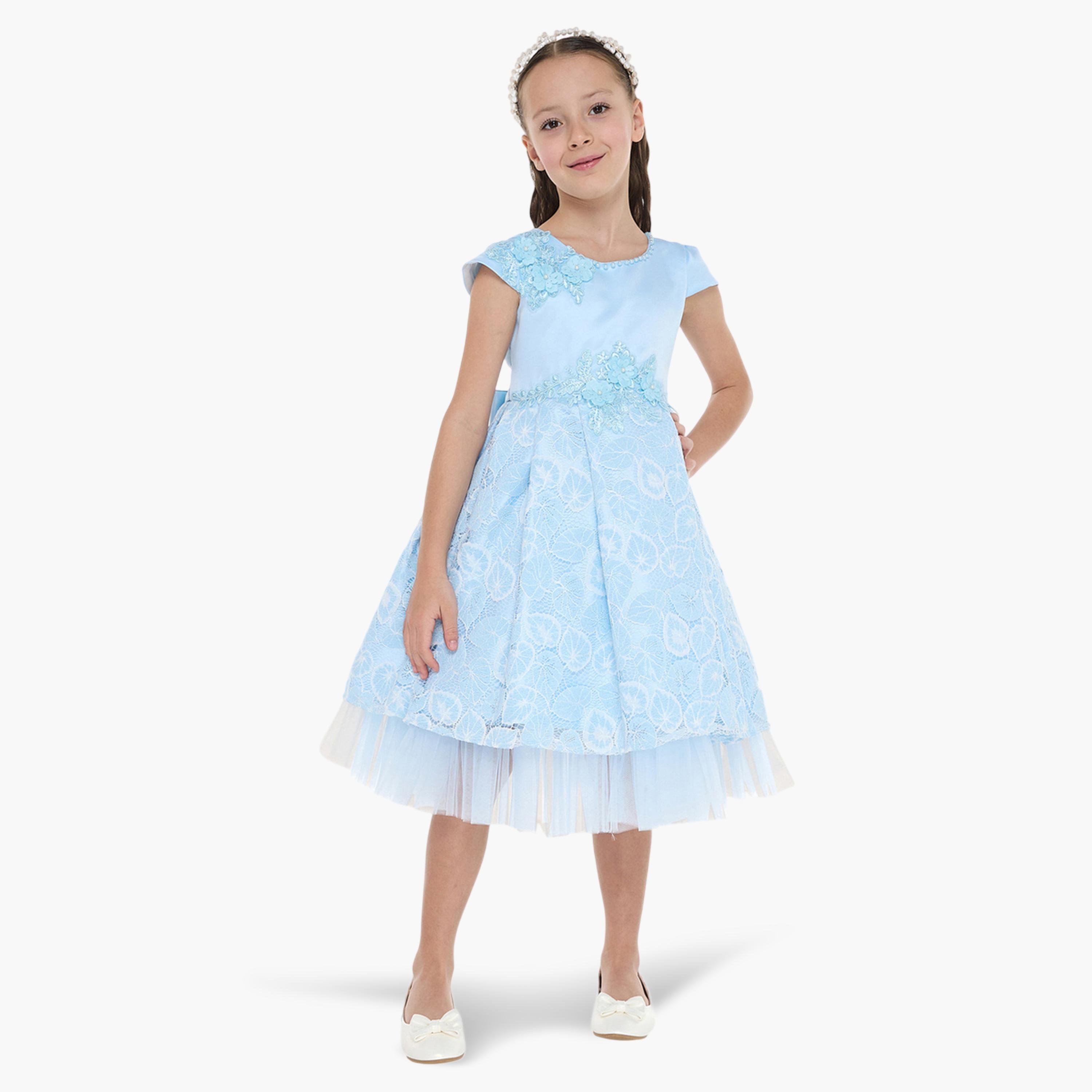 فستان احتفالي بتفاصيل دانتيل وزين أزهار للبنات-girls-clothing-dressesandjumpsuits-image-1