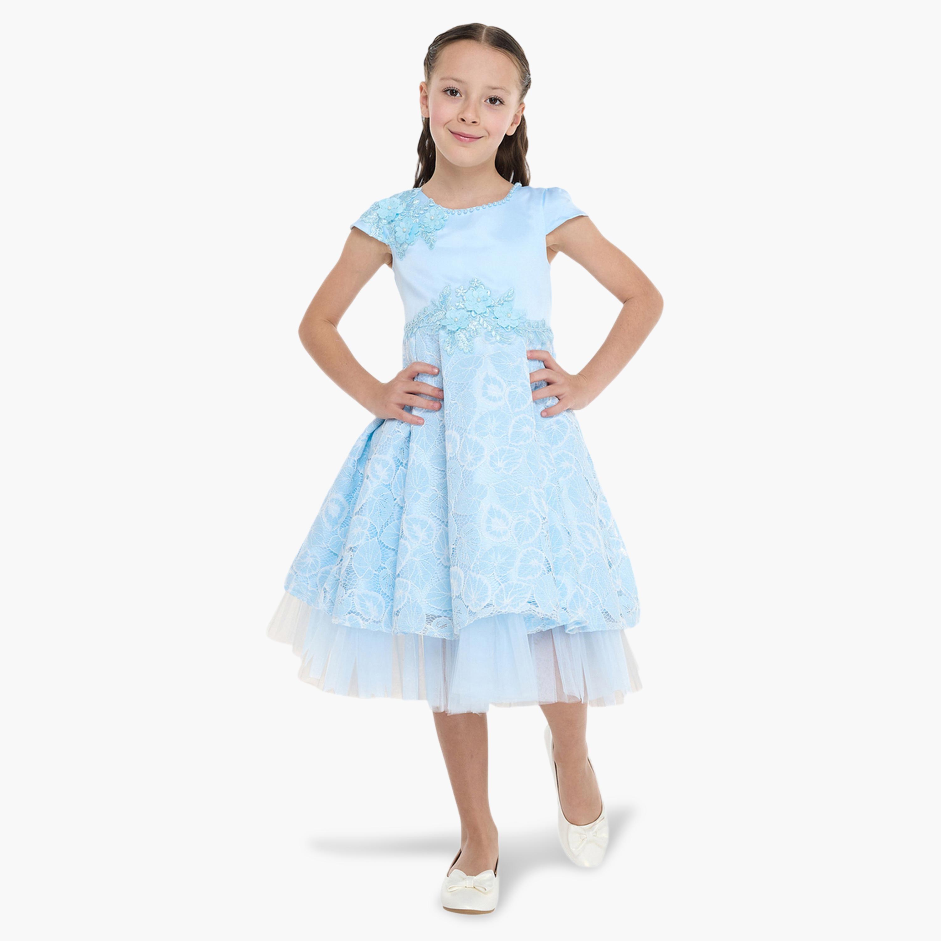فستان احتفالي بتفاصيل دانتيل وزين أزهار للبنات-girls-clothing-dressesandjumpsuits-image-2