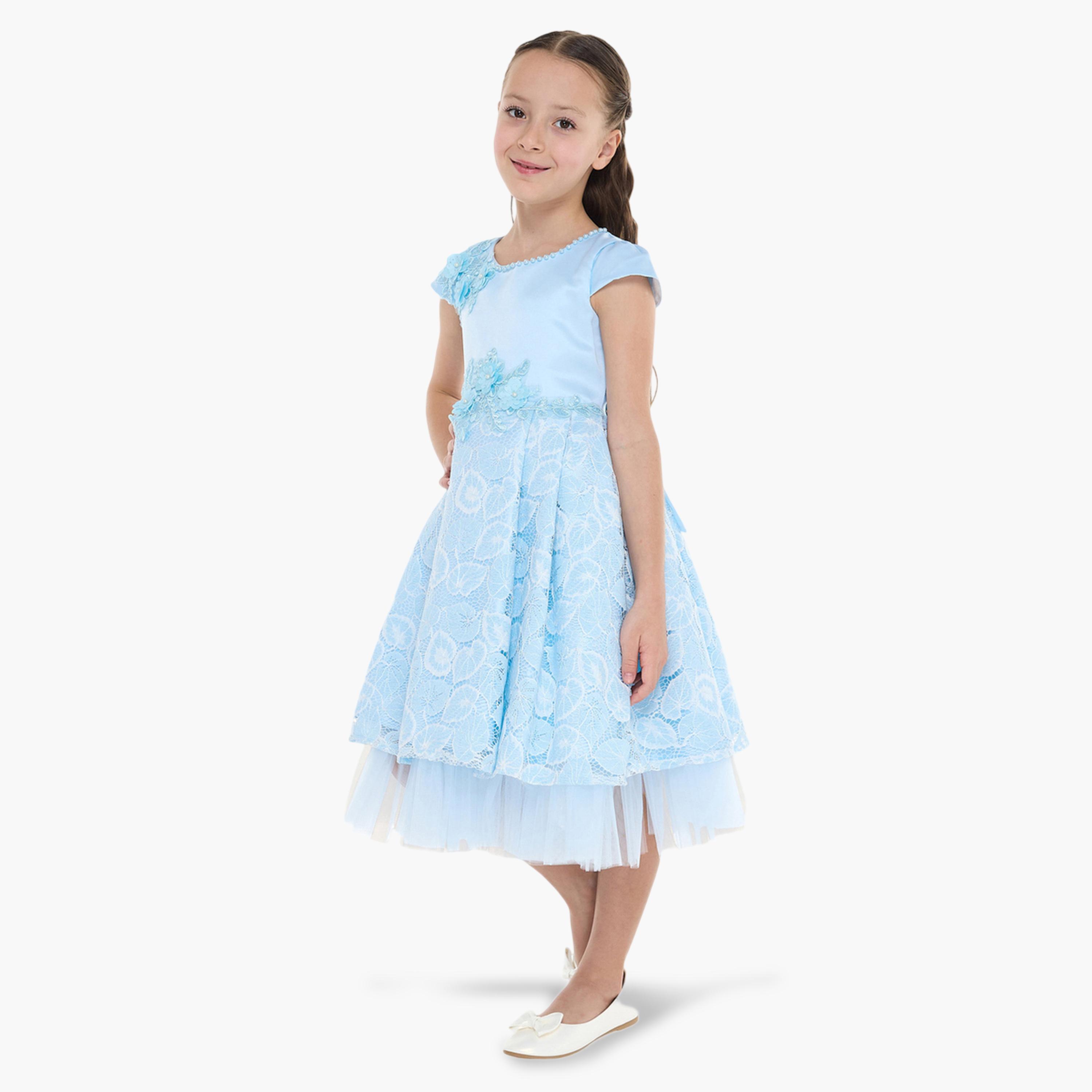 فستان احتفالي بتفاصيل دانتيل وزين أزهار للبنات-girls-clothing-dressesandjumpsuits-image-3