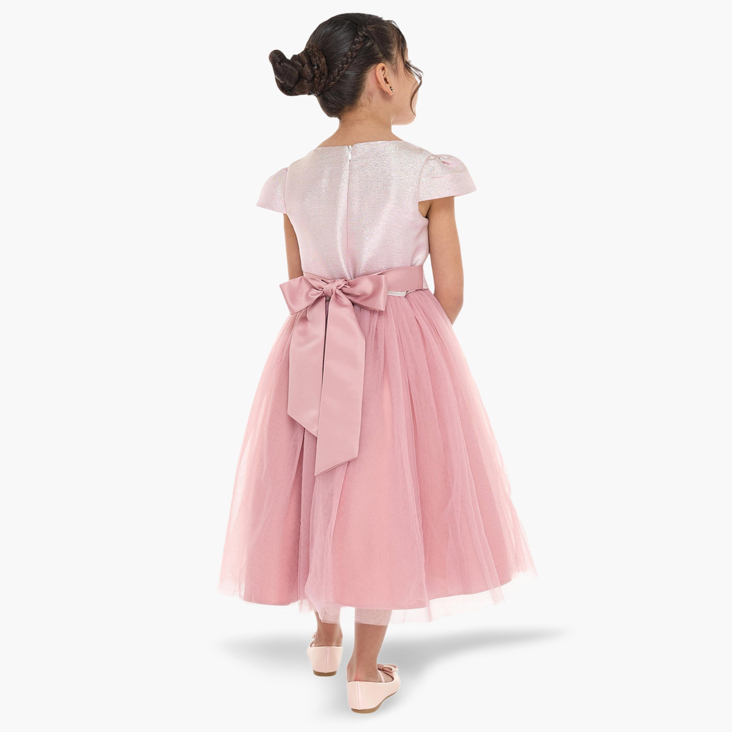 فستان احتفالي بتفاصيل شبكية وزين أزهار للبنات-girls-clothing-dressesandjumpsuits-image-4