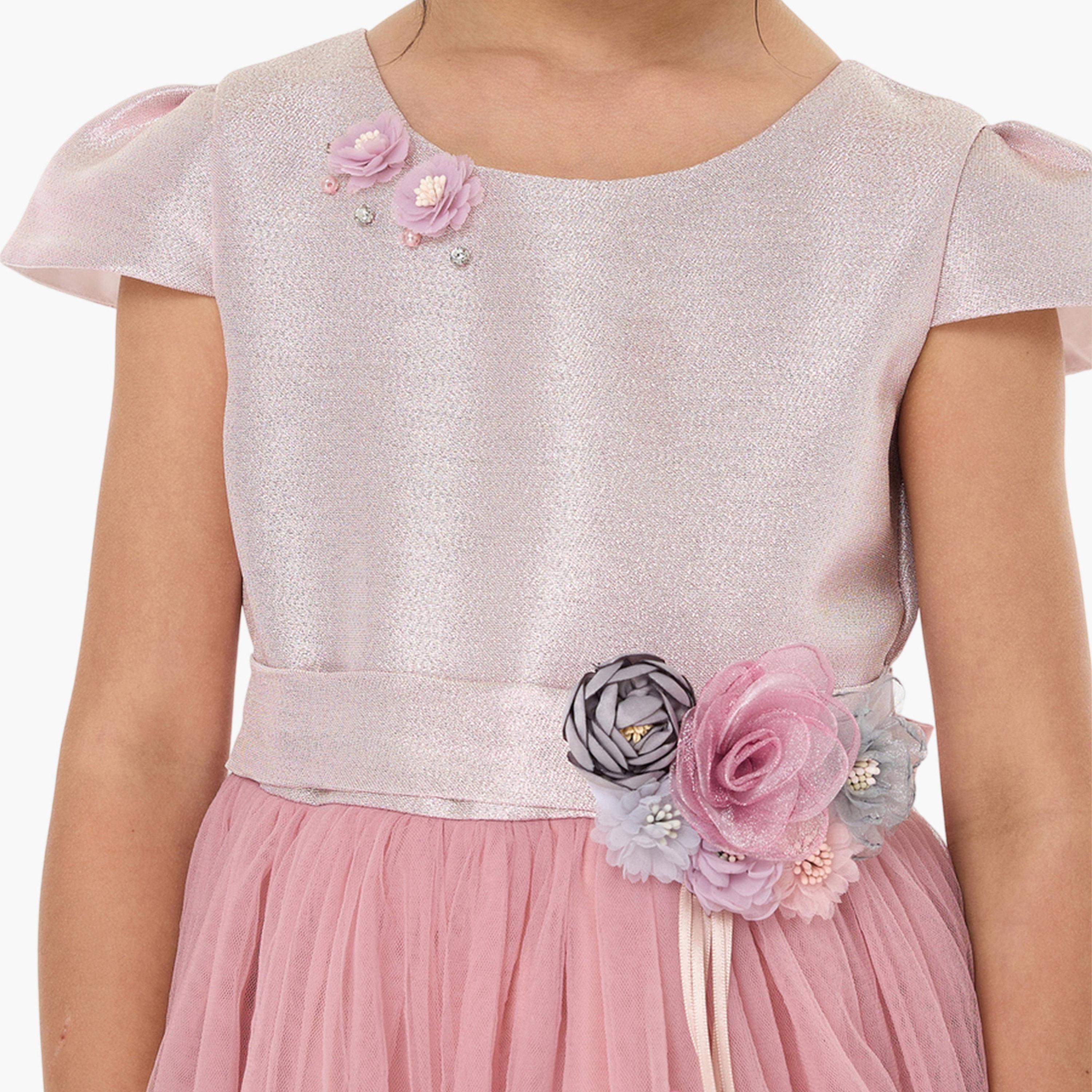 فستان احتفالي بتفاصيل شبكية وزين أزهار للبنات-girls-clothing-dressesandjumpsuits-image-5
