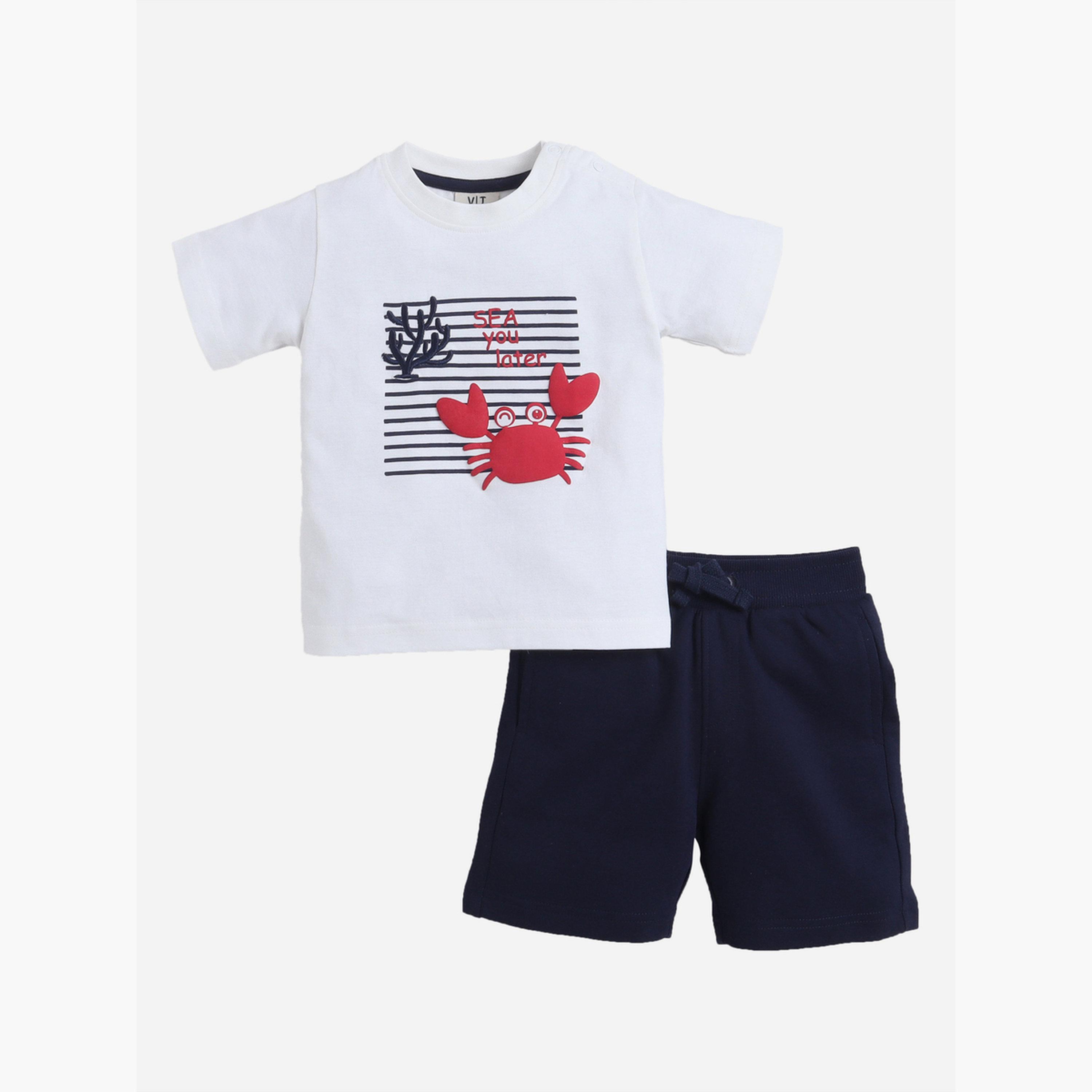 مجموعة من شورت وتيشيرت بياقة دائرية بطبعة-boys-clothing-setsandcoords-image-4