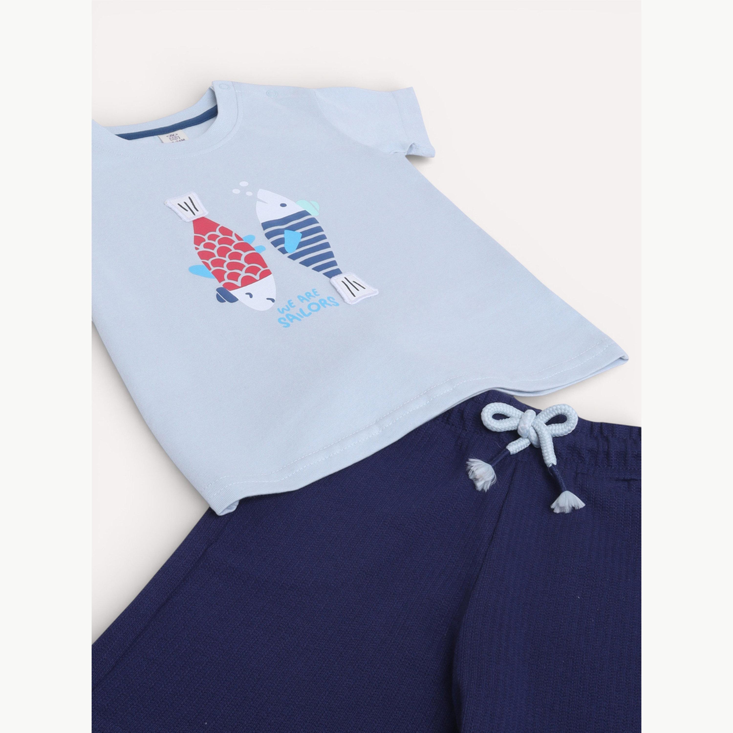 مجموعة من شورت وتيشيرت بطبعة جرافيك سمكة للأولاد الرضع-boys-clothing-setsandcoords-image-6