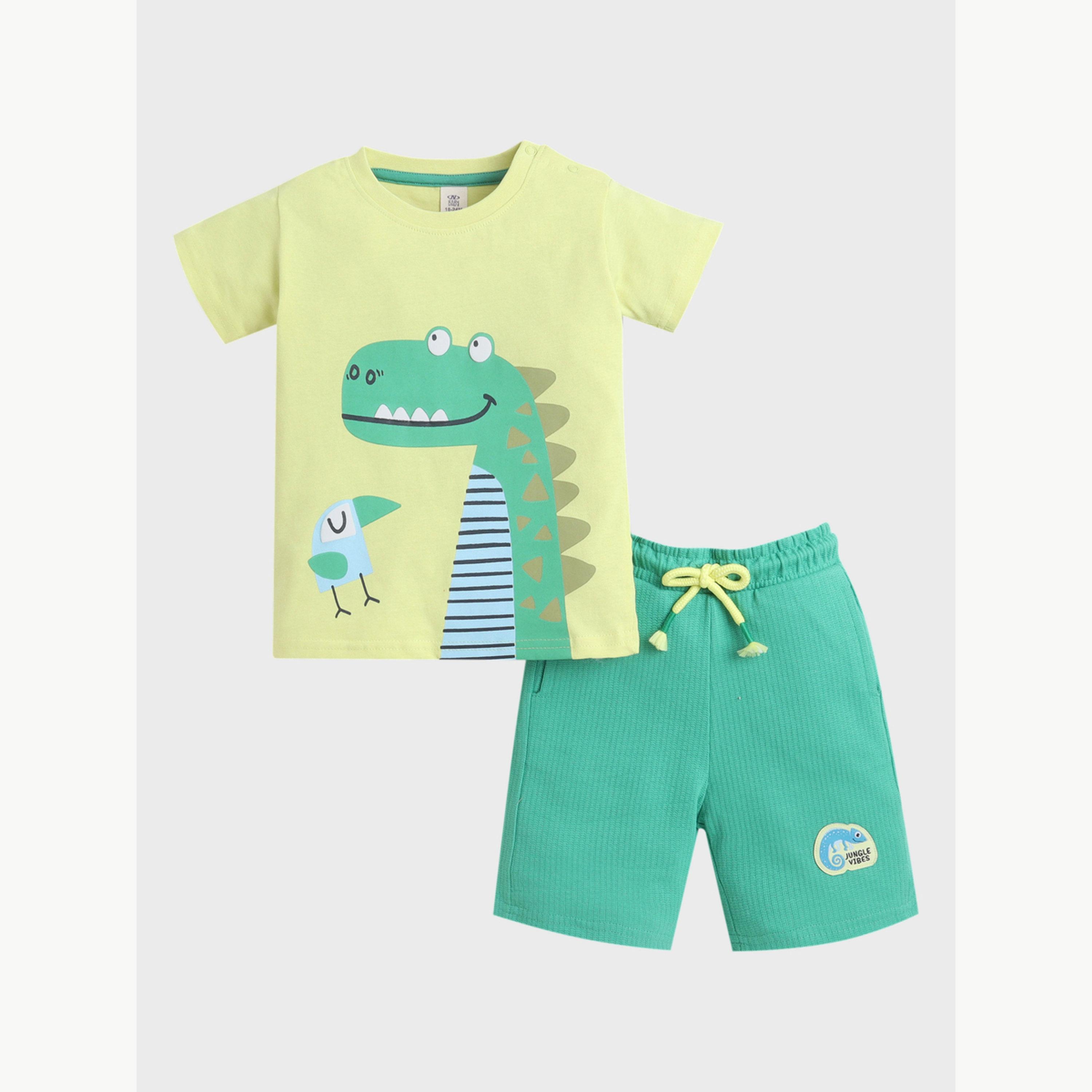Victor and Jane X Styli Baby Boys Dino Graphic T-Shirt and Shorts Set-boys-clothing-setsandcoords-image-1