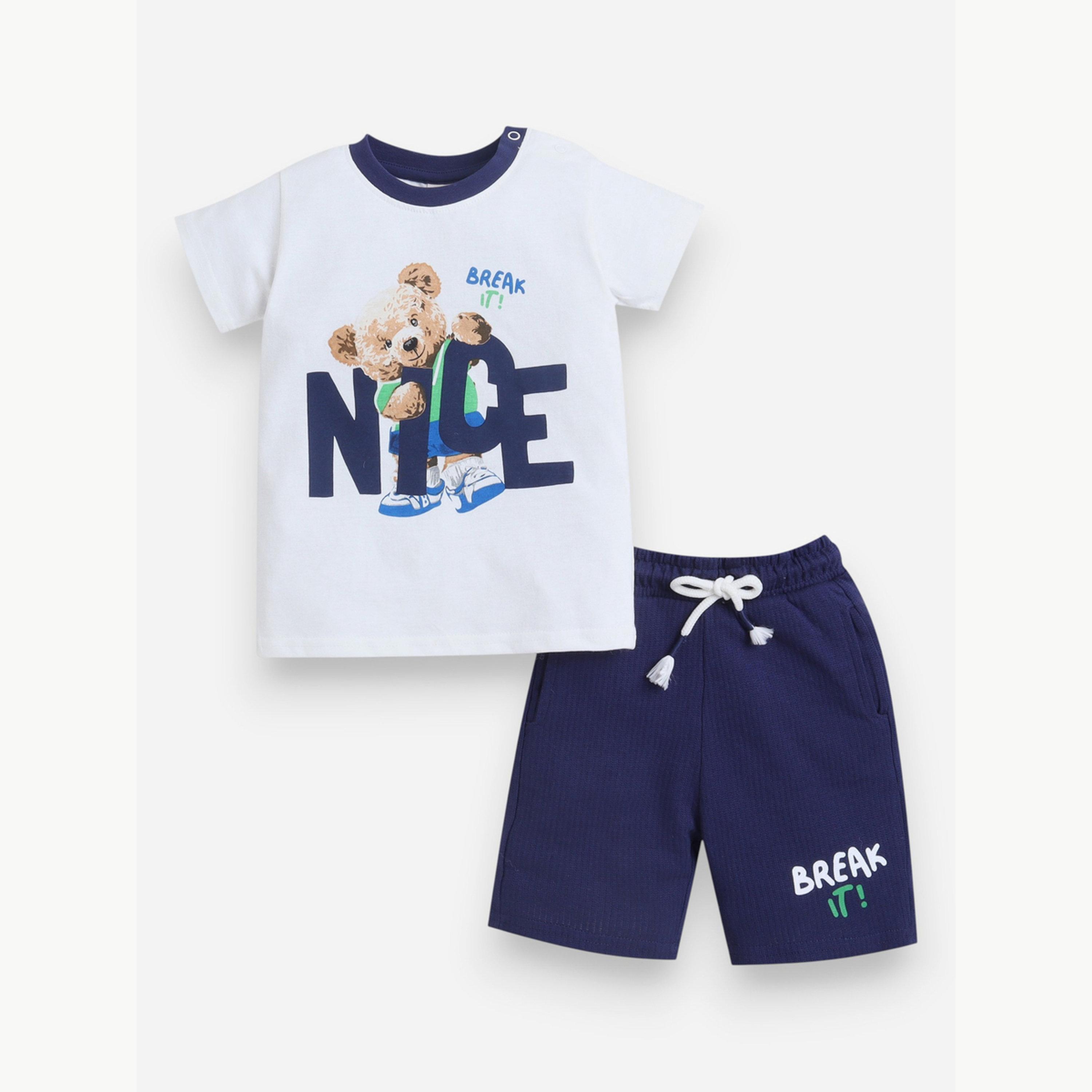 Victor and Jane X Styli Baby Boys Bear Graphic T-Shirt and Shorts Set-boys-clothing-setsandcoords-image-1