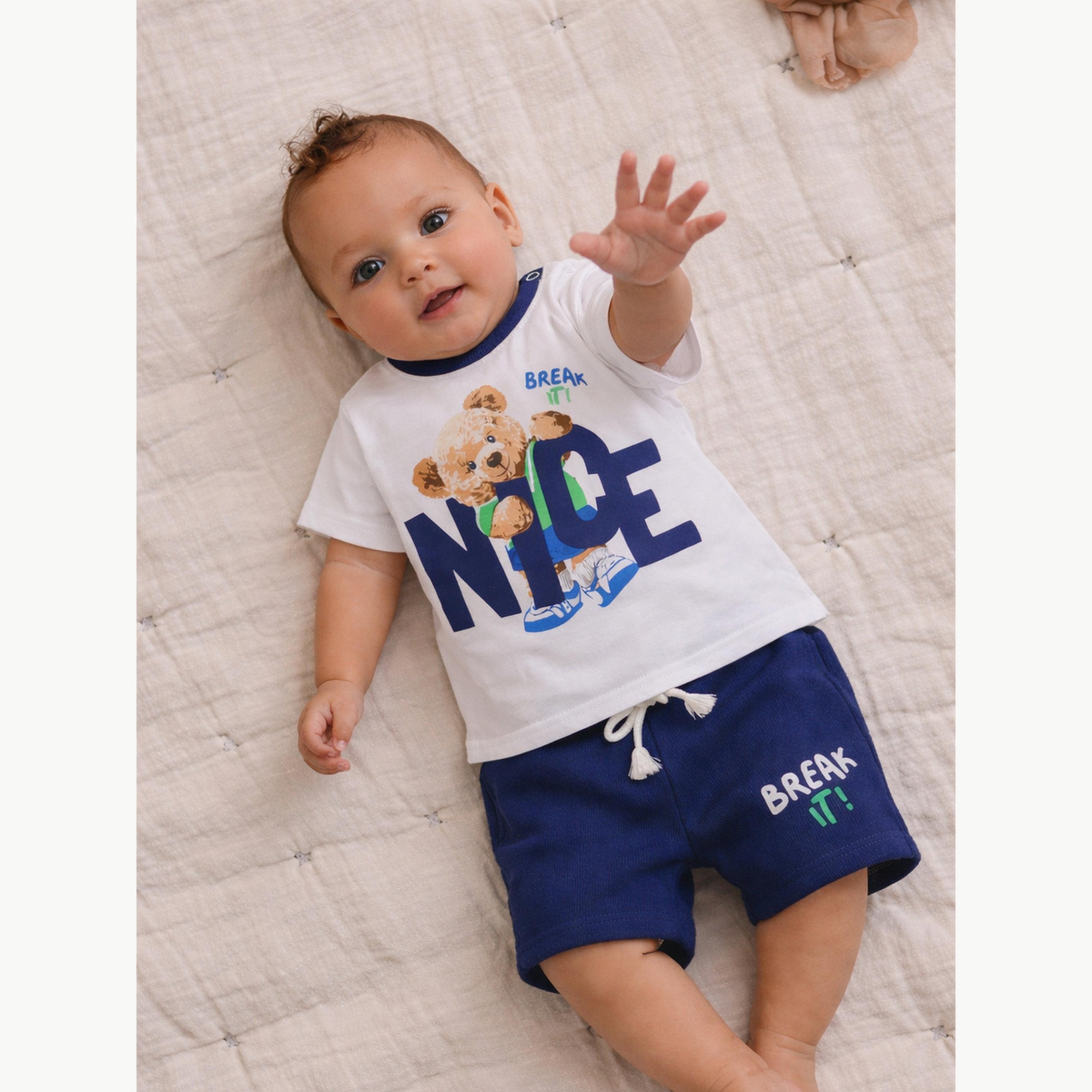 Victor and Jane X Styli Baby Boys Bear Graphic T-Shirt and Shorts Set-boys-clothing-setsandcoords-image-2