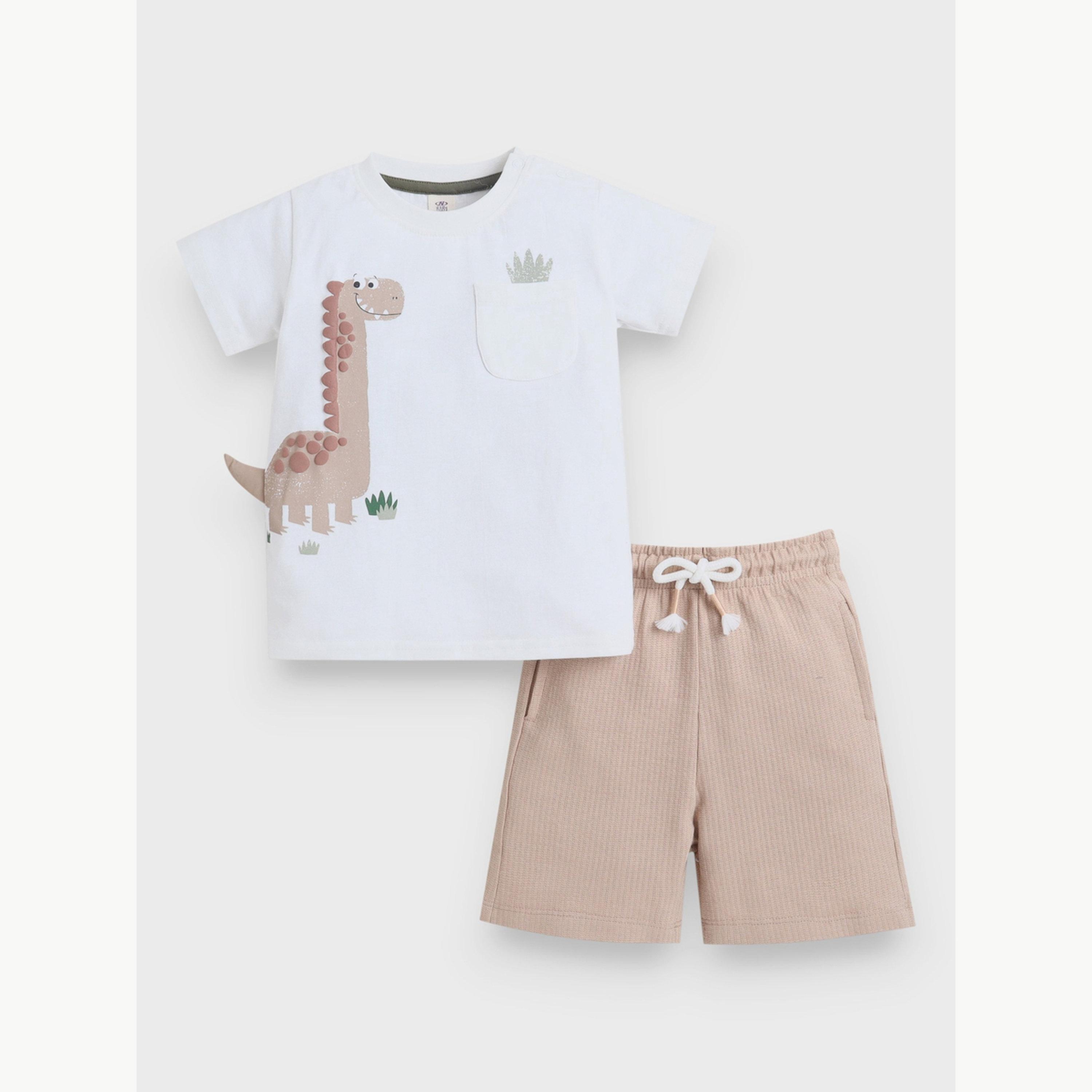 مجموعة من شورت وتيشيرت بطبعة جرافيك ديناصور للأولاد الرضع-boys-clothing-setsandcoords-image-1