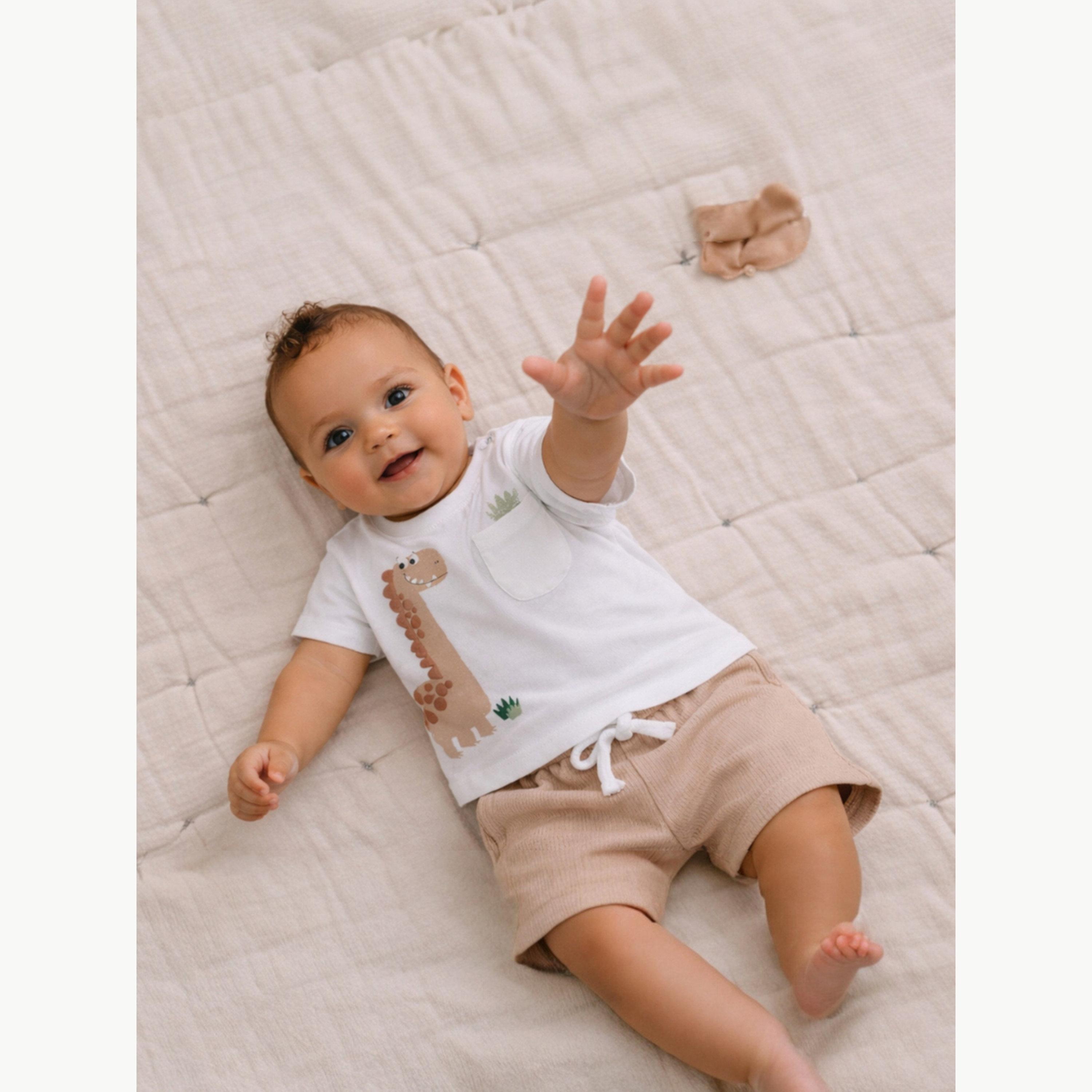مجموعة من شورت وتيشيرت بطبعة جرافيك ديناصور للأولاد الرضع-boys-clothing-setsandcoords-image-3