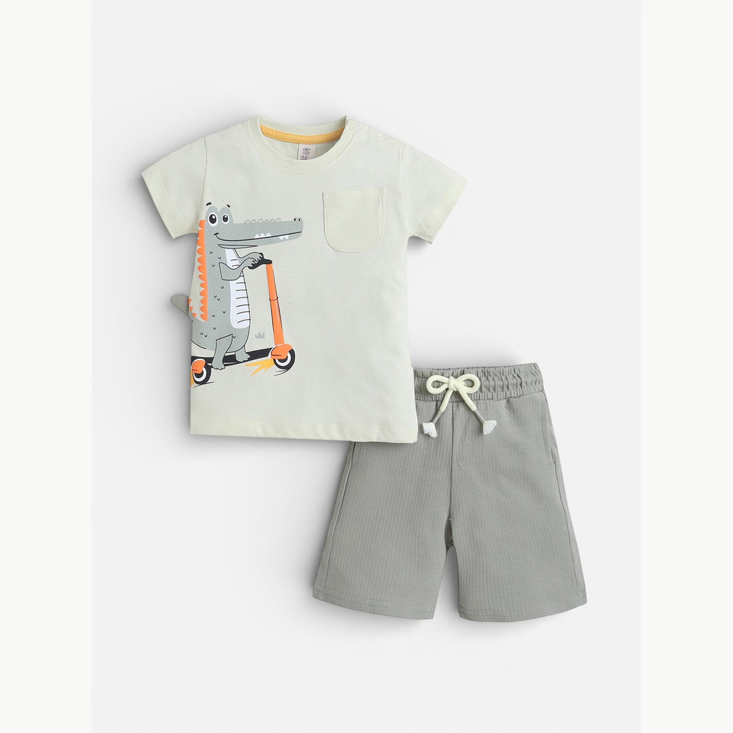 Victor and Jane X Styli Baby Boys Croc Graphic T-Shirt and Shorts Set-boys-clothing-setsandcoords-image-1