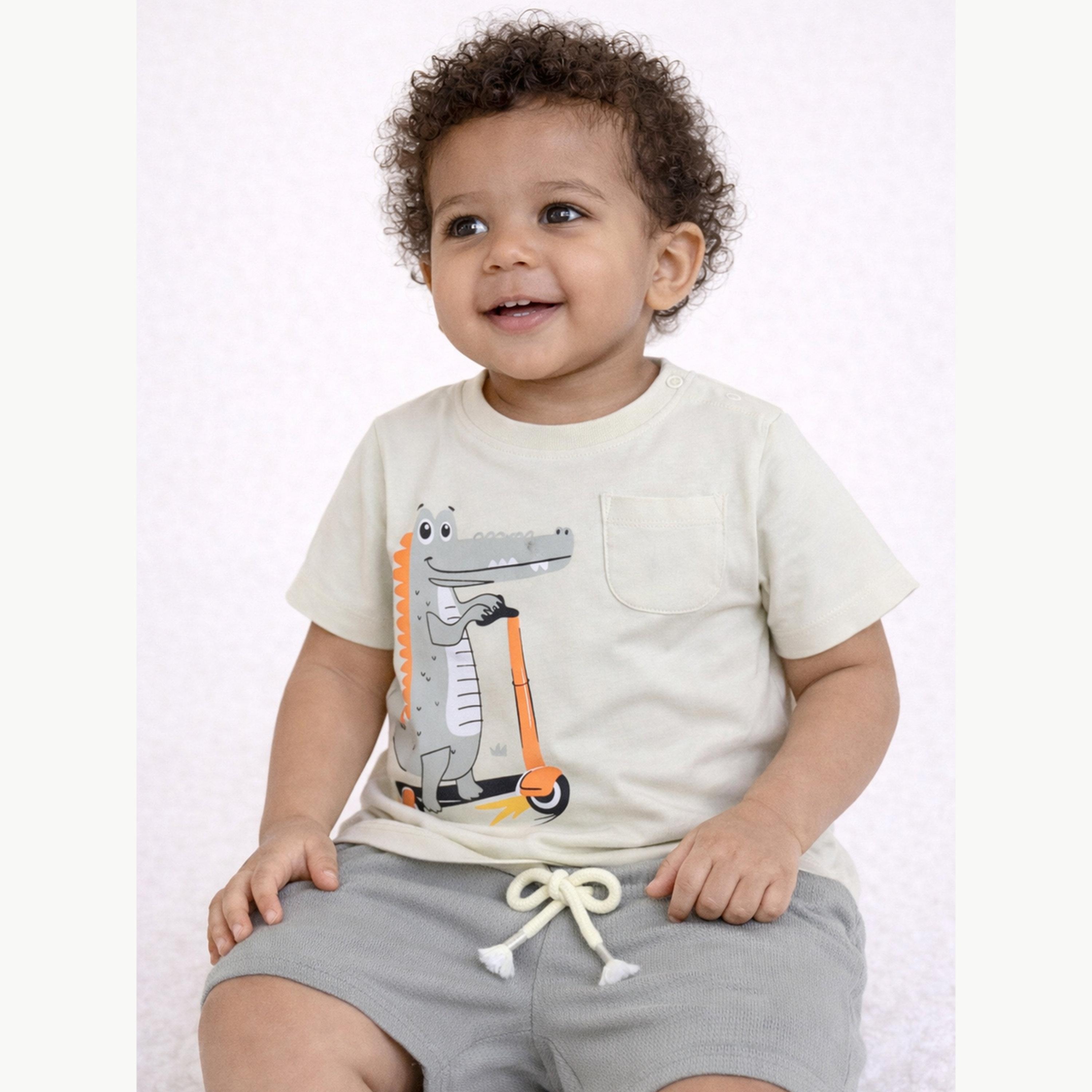 Victor and Jane X Styli Baby Boys Croc Graphic T-Shirt and Shorts Set-boys-clothing-setsandcoords-image-2