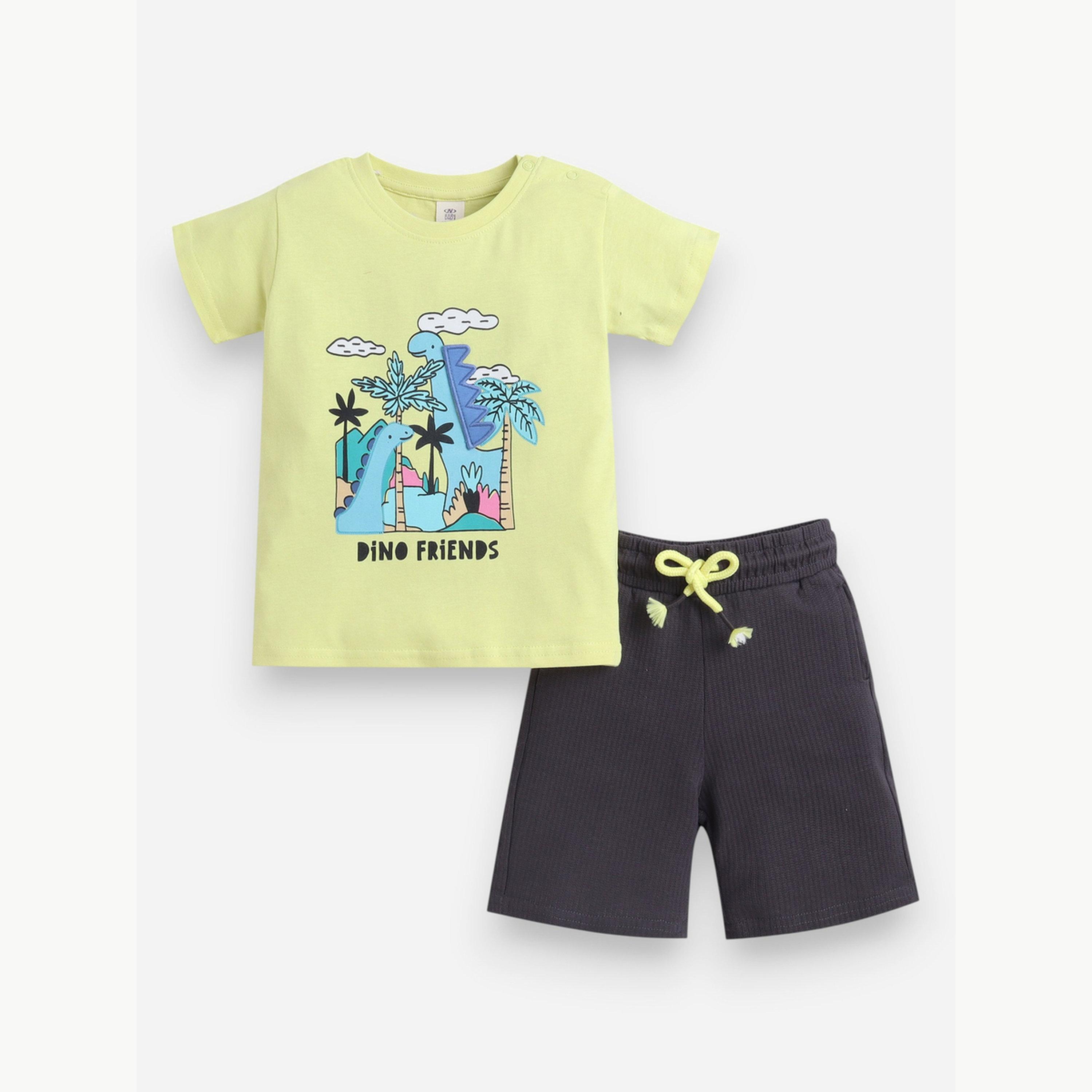 مجموعة من شورت وتيشيرت بطبعة جرافيك ديناصور للأولاد الرضع-boys-clothing-setsandcoords-image-1