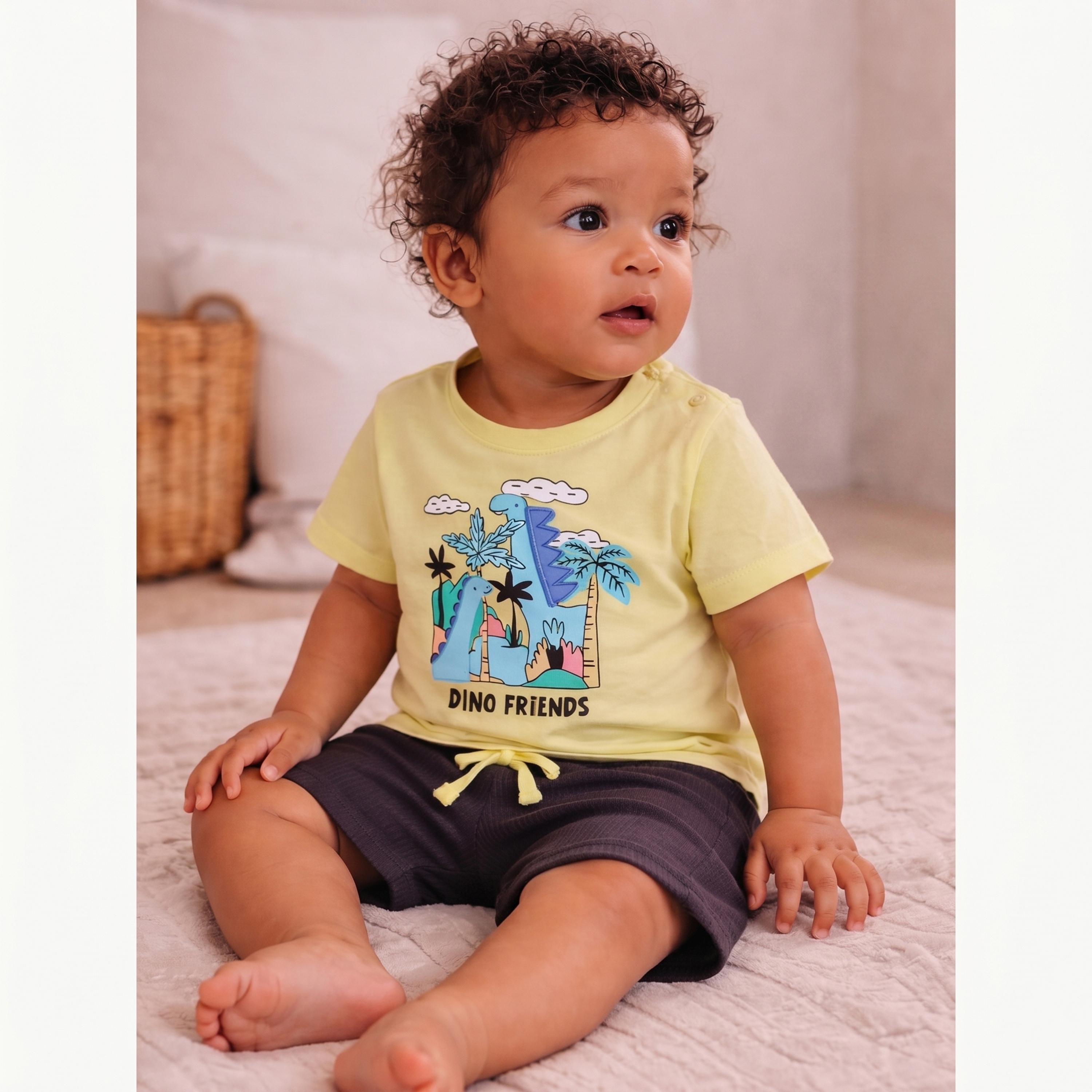 مجموعة من شورت وتيشيرت بطبعة جرافيك ديناصور للأولاد الرضع-boys-clothing-setsandcoords-image-2