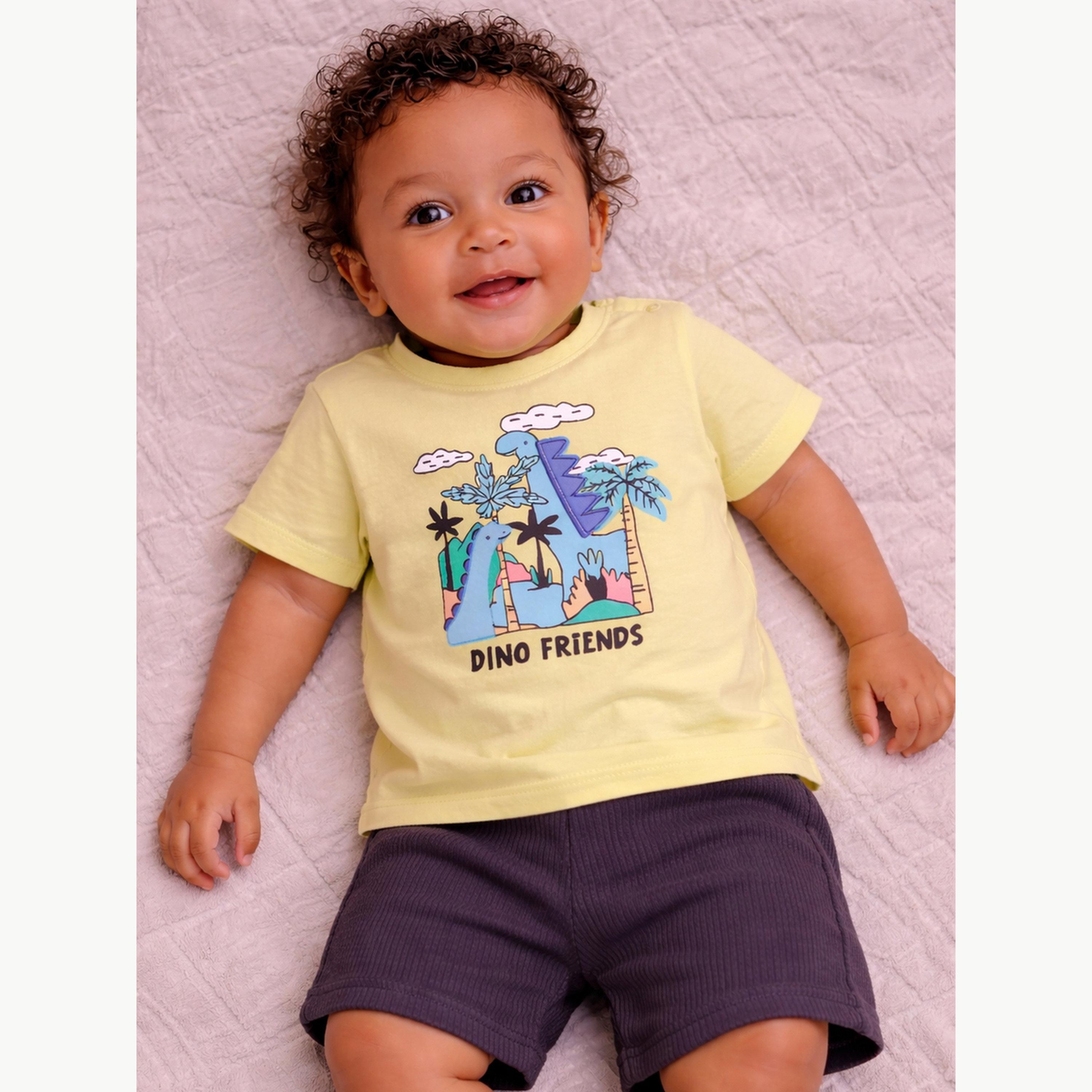 مجموعة من شورت وتيشيرت بطبعة جرافيك ديناصور للأولاد الرضع-boys-clothing-setsandcoords-image-3