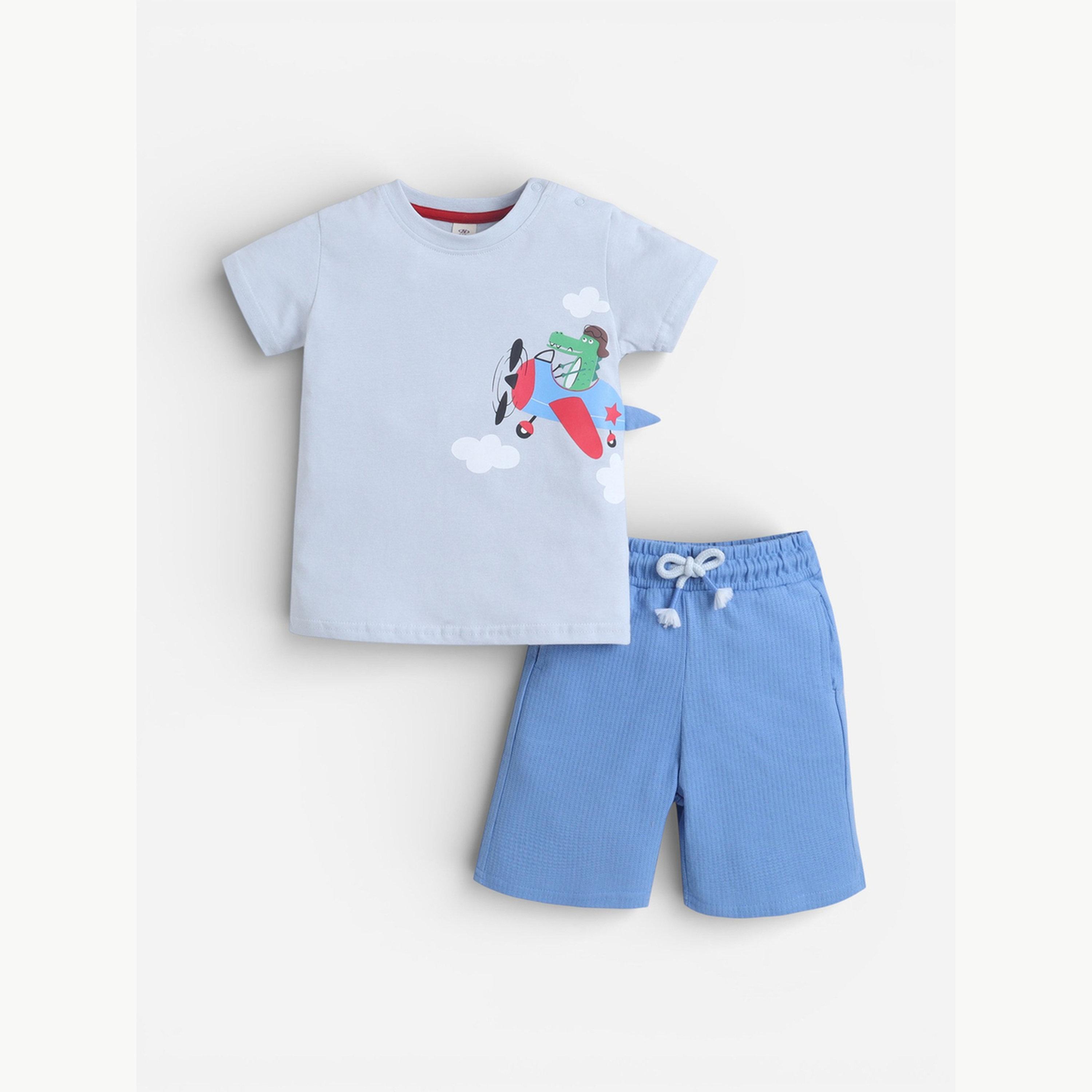 مجموعة من شورت وتيشيرت بطبعة طائرة جرافيك للأولاد الرضع-boys-clothing-setsandcoords-image-1