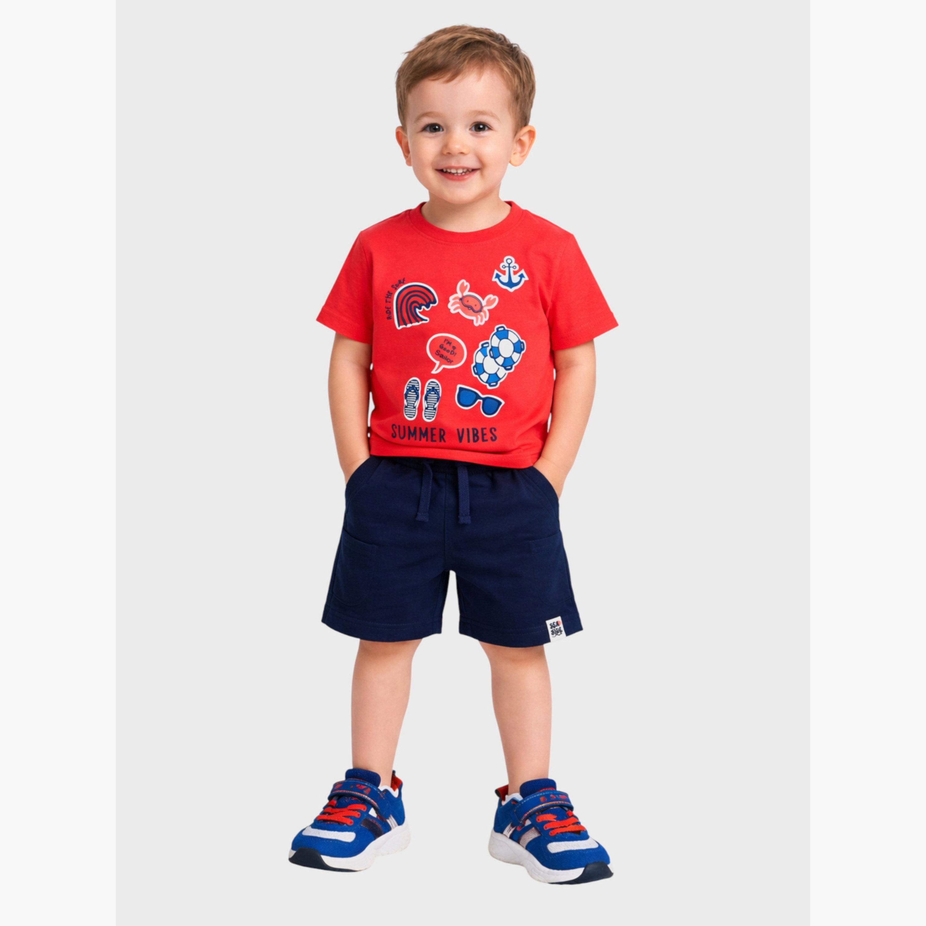 Victor and Jane X Styli Baby Boys Printed Round Neck T-Shirt and Shorts Set-boys-clothing-setsandcoords-image-2