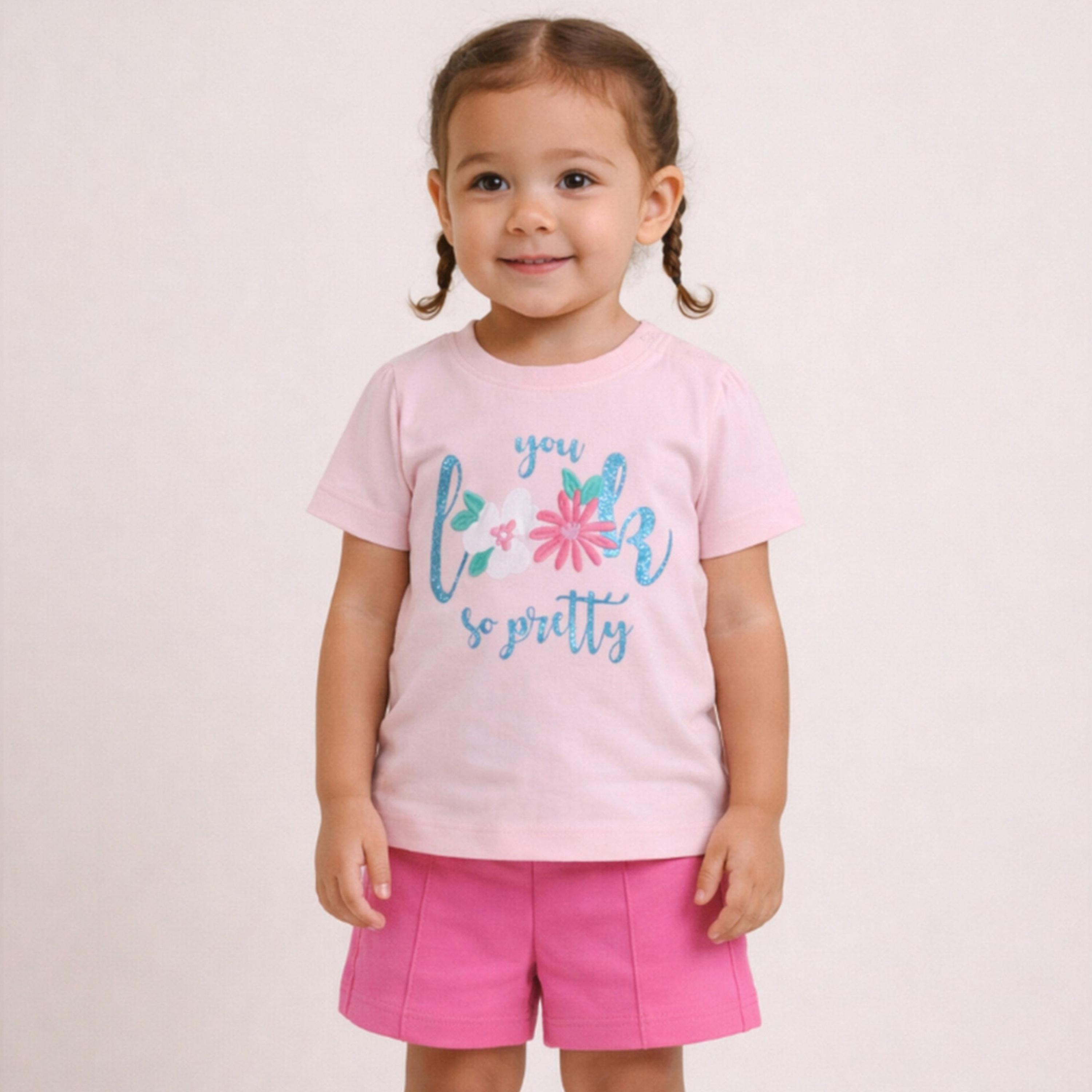 مجموعة من شورت وتيشيرت بطبعة زهور للبنات الرضع-girls-clothing-setsandcoords-image-1