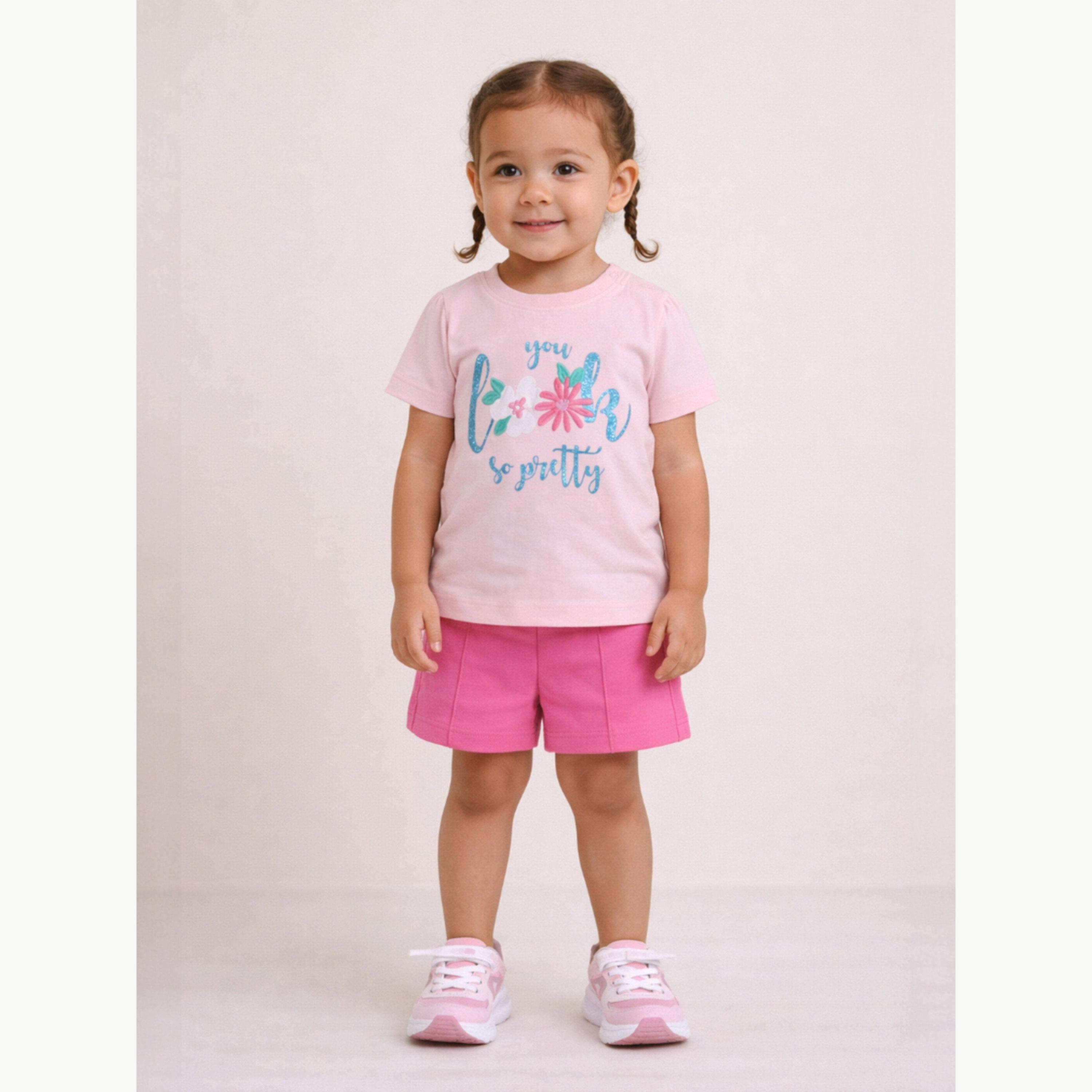 مجموعة من شورت وتيشيرت بطبعة زهور للبنات الرضع-girls-clothing-setsandcoords-image-2