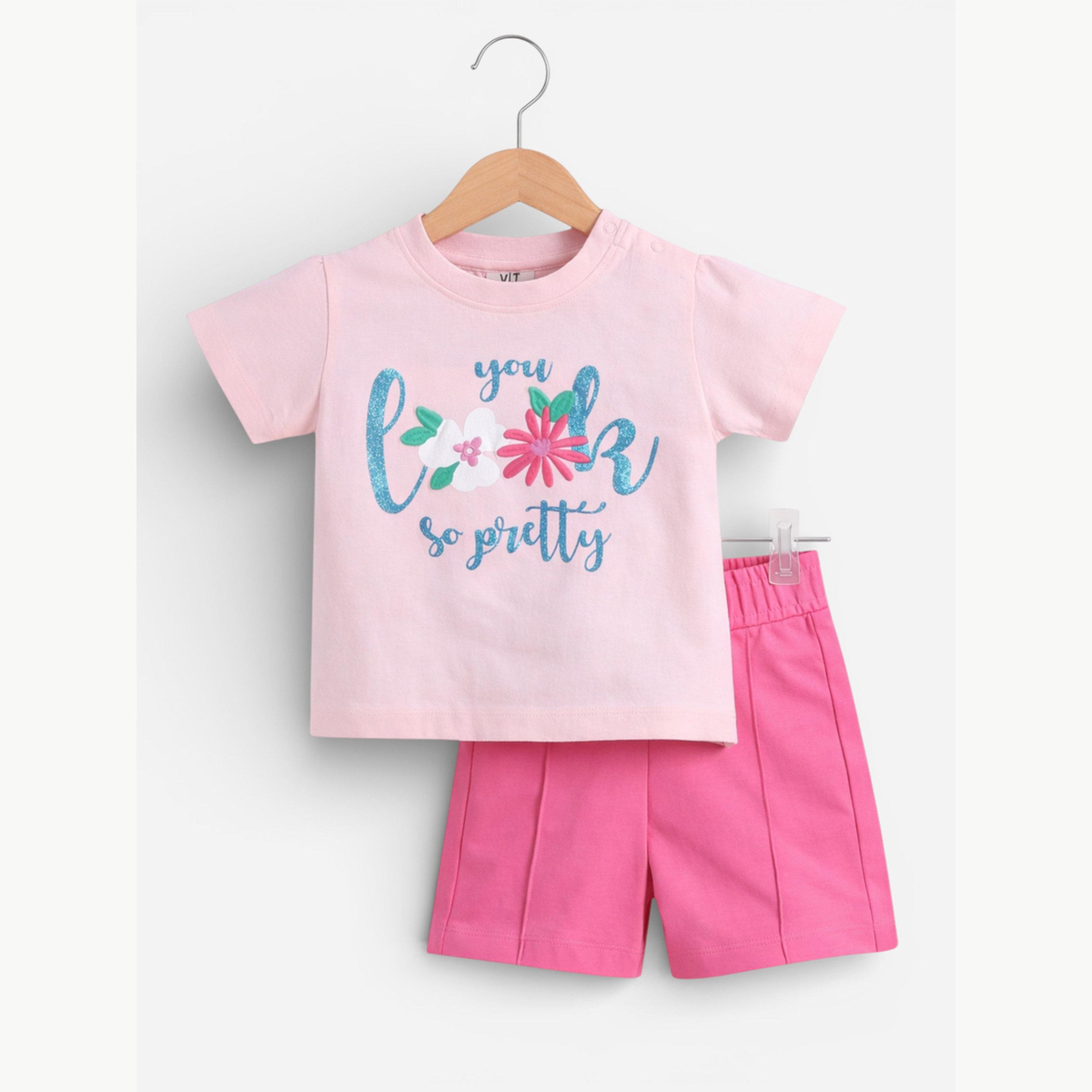 مجموعة من شورت وتيشيرت بطبعة زهور للبنات الرضع-girls-clothing-setsandcoords-image-4