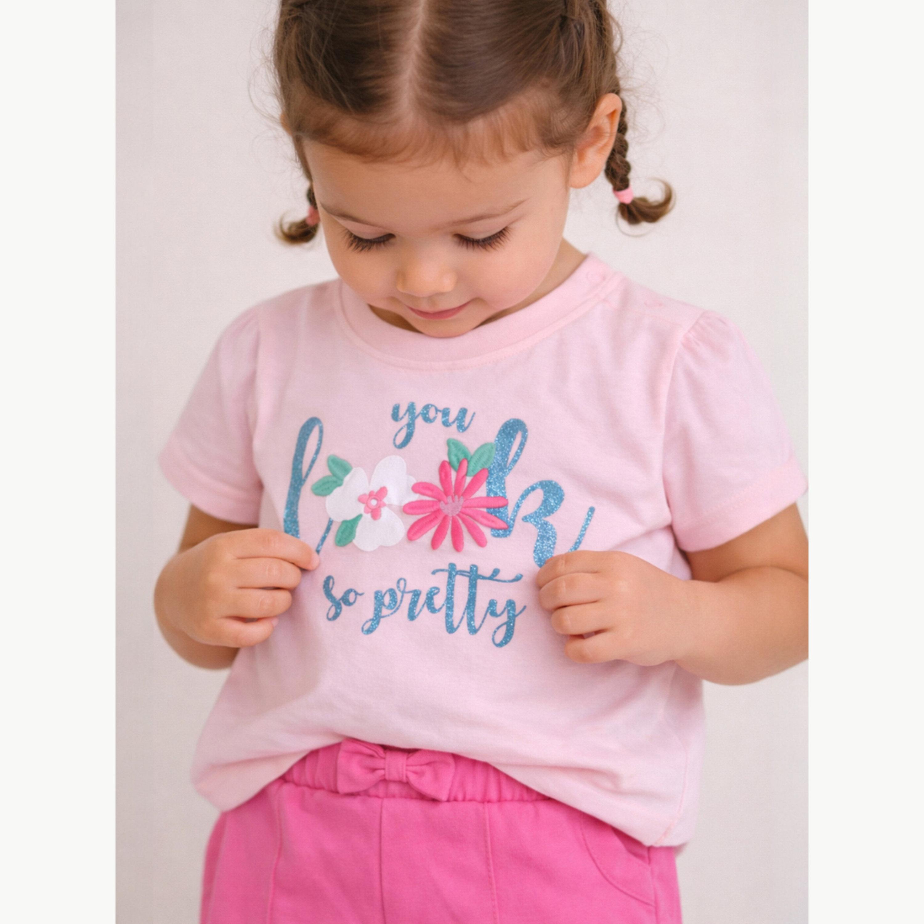 مجموعة من شورت وتيشيرت بطبعة زهور للبنات الرضع-girls-clothing-setsandcoords-image-6