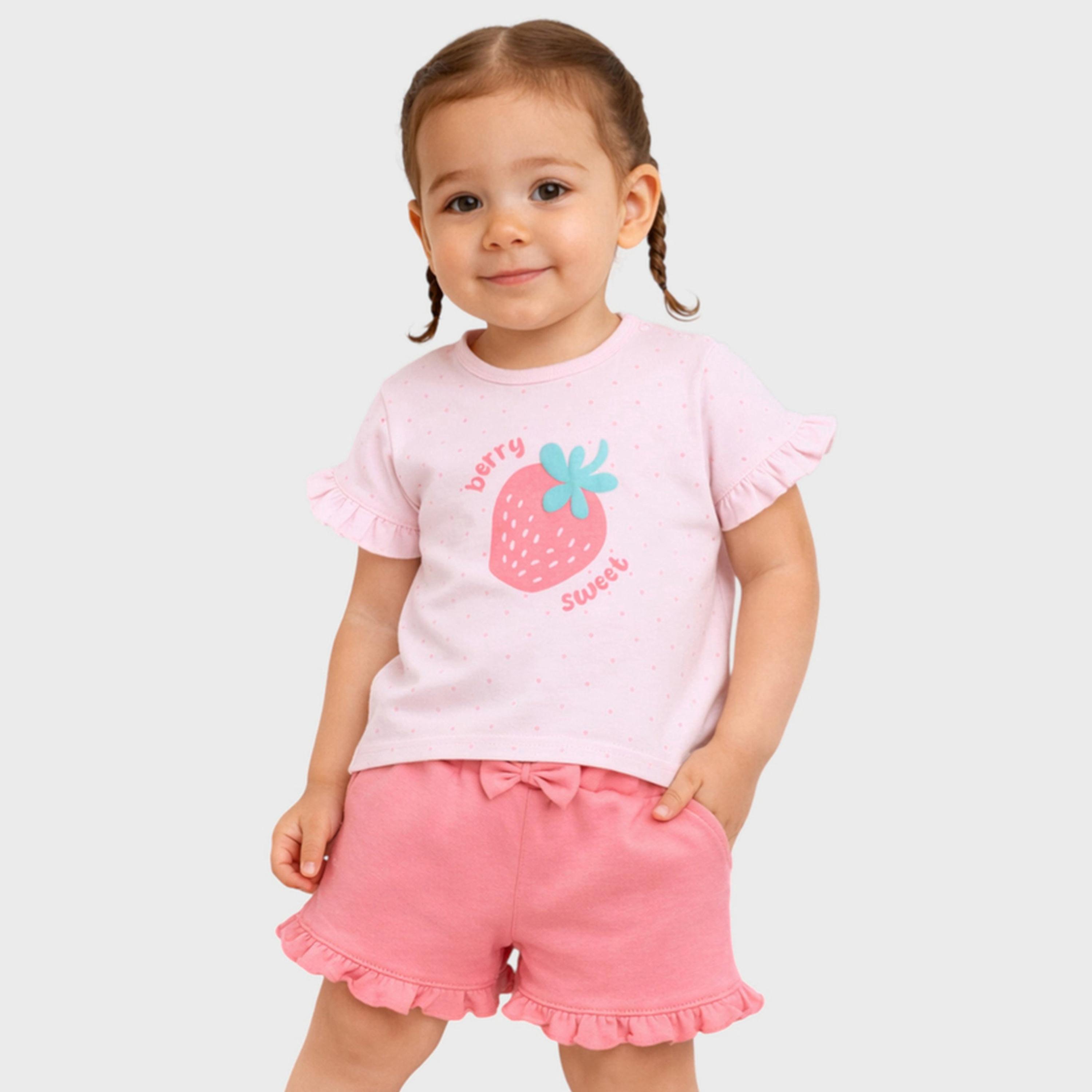 مجموعة من شورت بكشكش وبلوزة بطبعة الفراولة للبنات الرضع-girls-clothing-setsandcoords-image-1