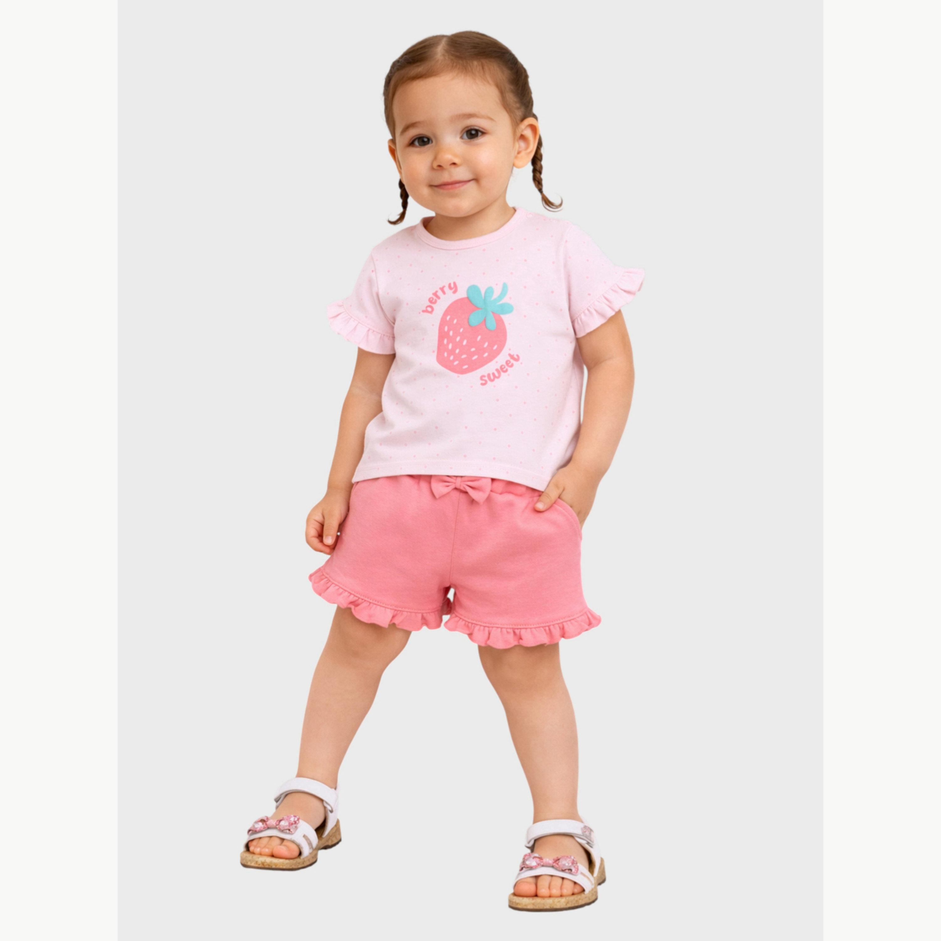 مجموعة من شورت بكشكش وبلوزة بطبعة الفراولة للبنات الرضع-girls-clothing-setsandcoords-image-2
