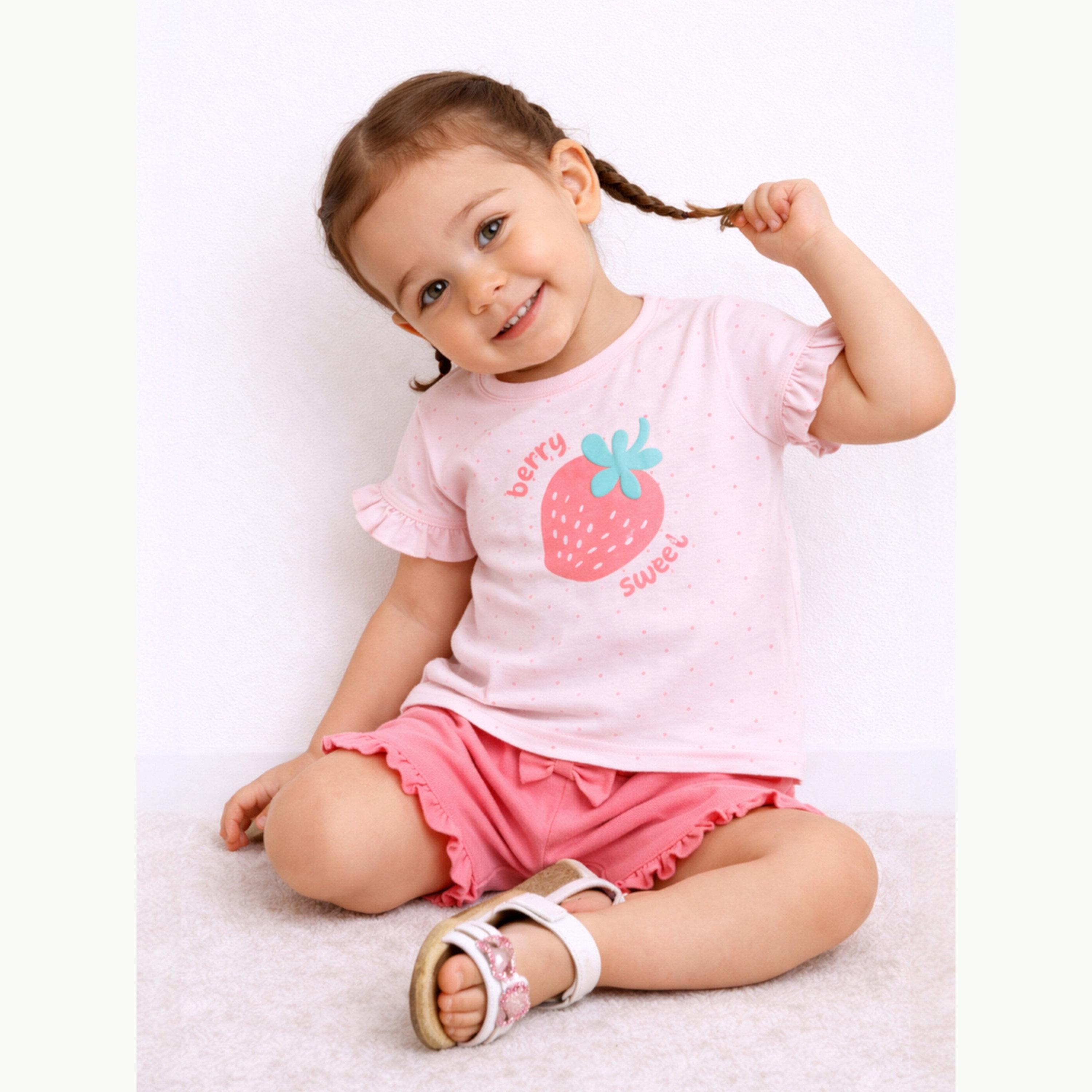 مجموعة من شورت بكشكش وبلوزة بطبعة الفراولة للبنات الرضع-girls-clothing-setsandcoords-image-6