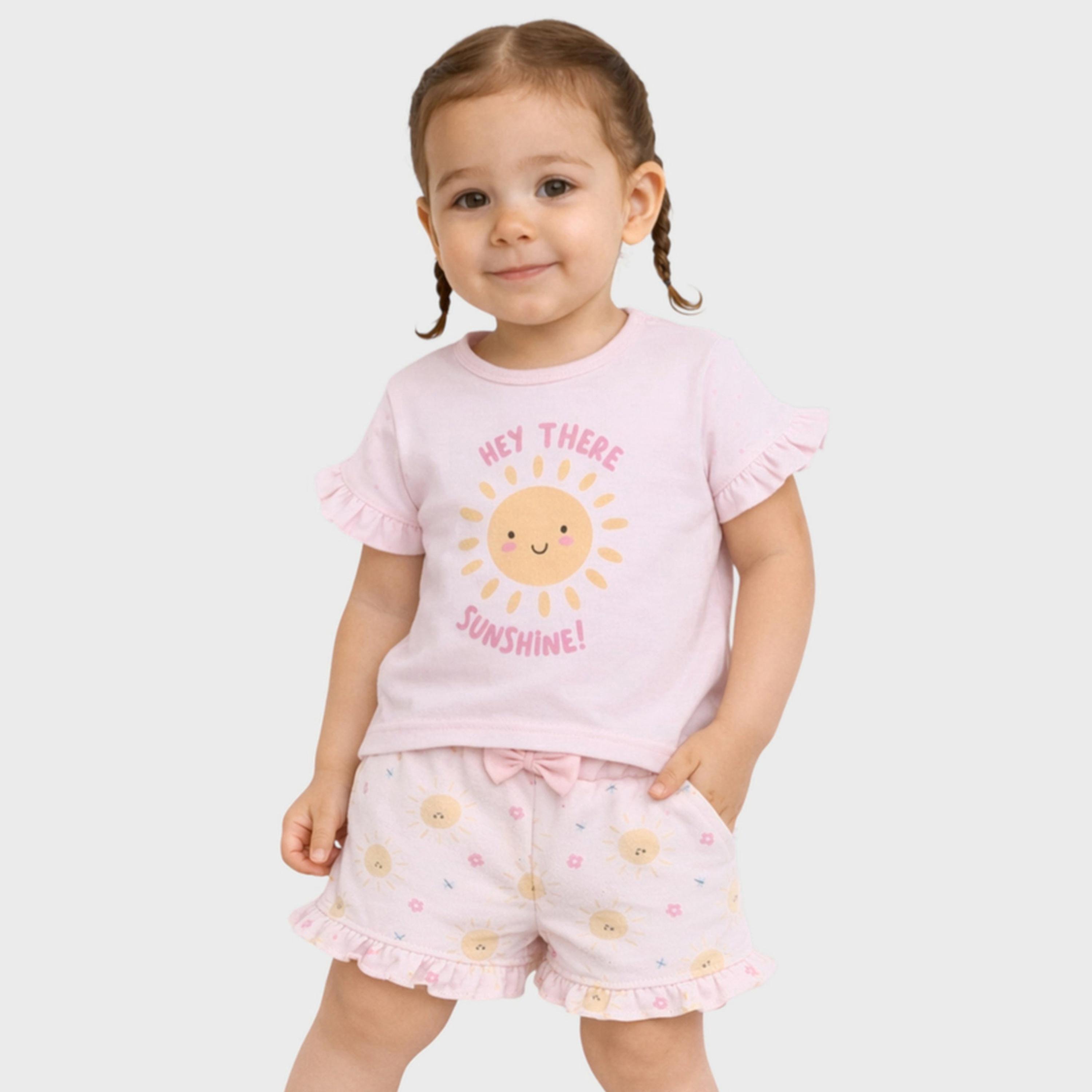 مجموعة من شورت بكشكش وتيشيرت بطبعة أشعة الشمس للبنات الرضع-girls-clothing-setsandcoords-image-1