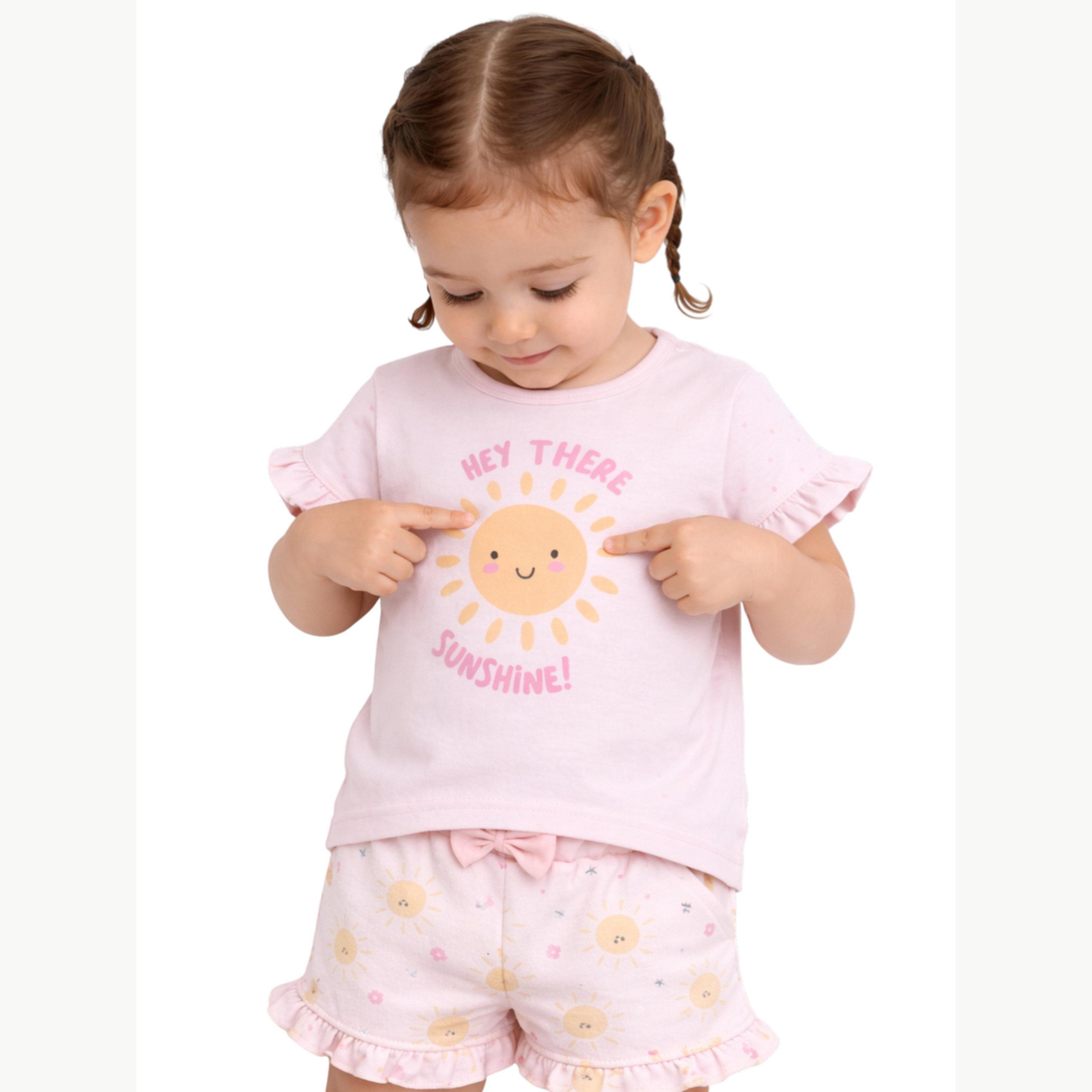 مجموعة من شورت بكشكش وتيشيرت بطبعة أشعة الشمس للبنات الرضع-girls-clothing-setsandcoords-image-4