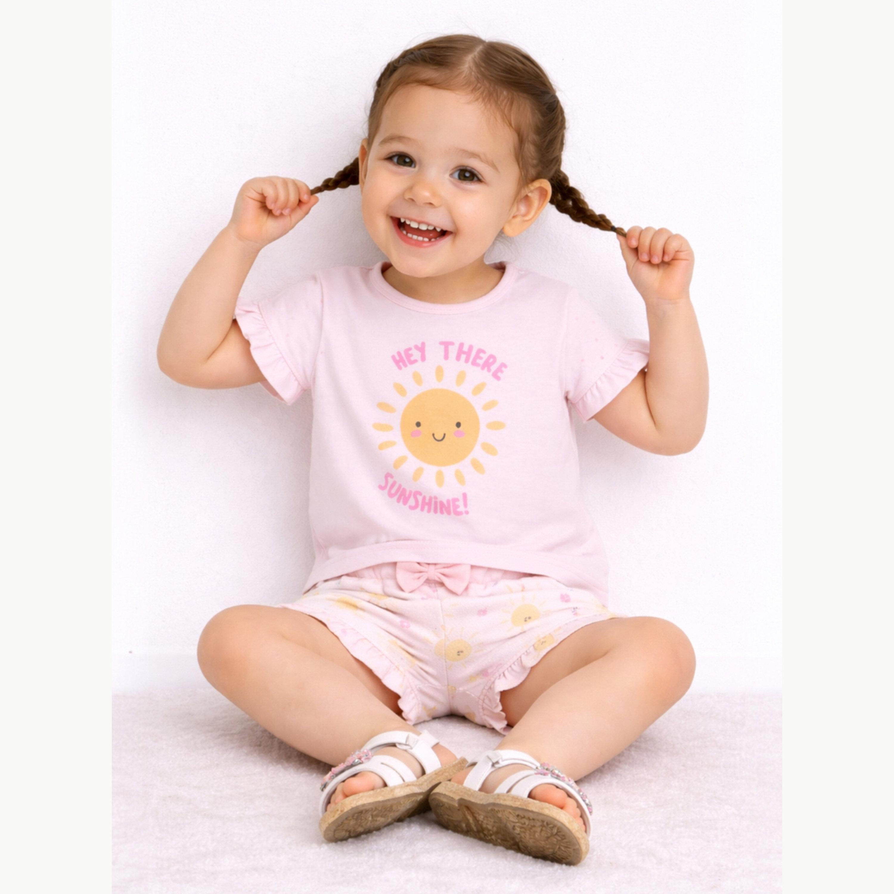 مجموعة من شورت بكشكش وتيشيرت بطبعة أشعة الشمس للبنات الرضع-girls-clothing-setsandcoords-image-6