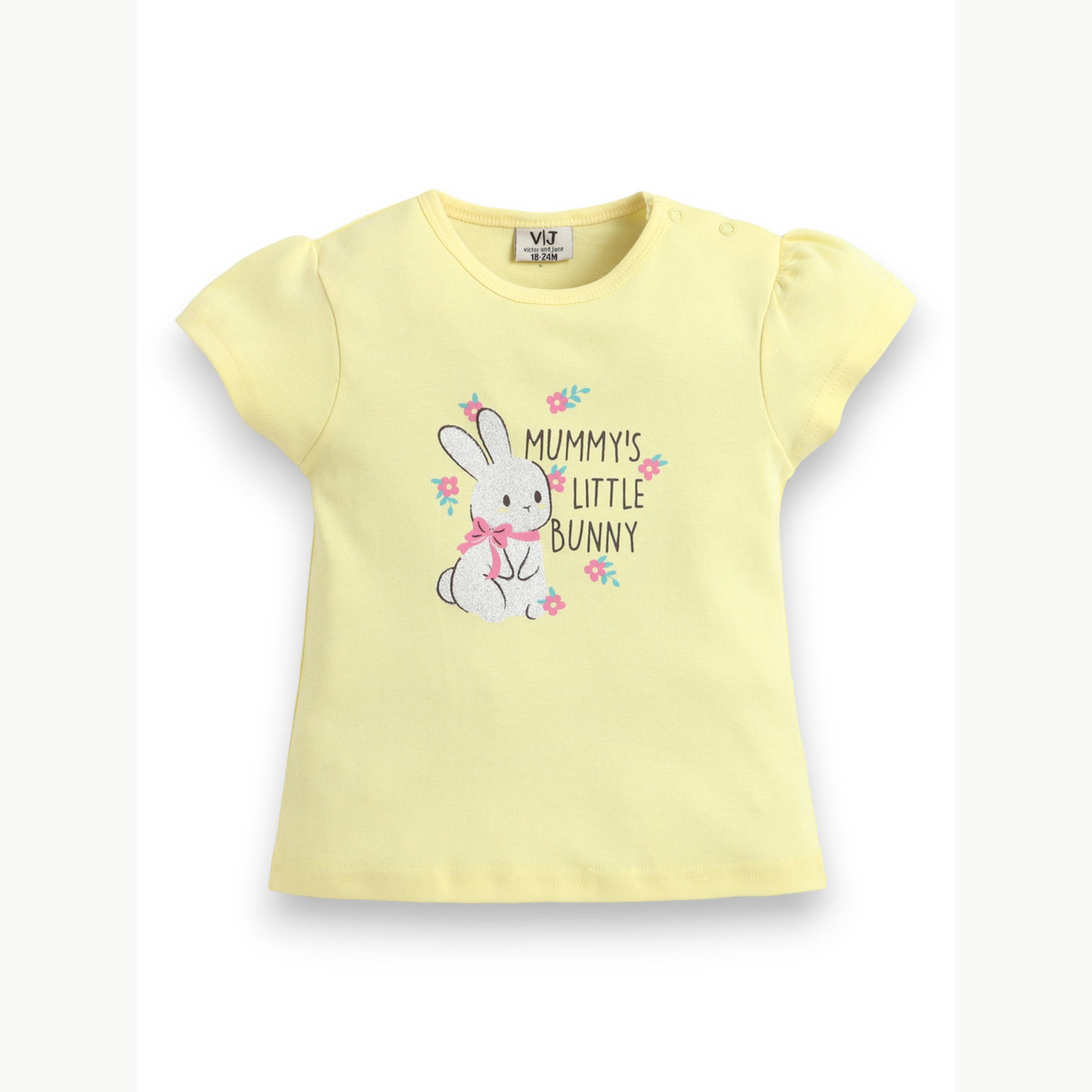 مجموعة من شورت بكشكش بنمط زهور وتيشيرت بطبعة جرافيك أرنب للبنات الرضع-girls-clothing-setsandcoords-image-3