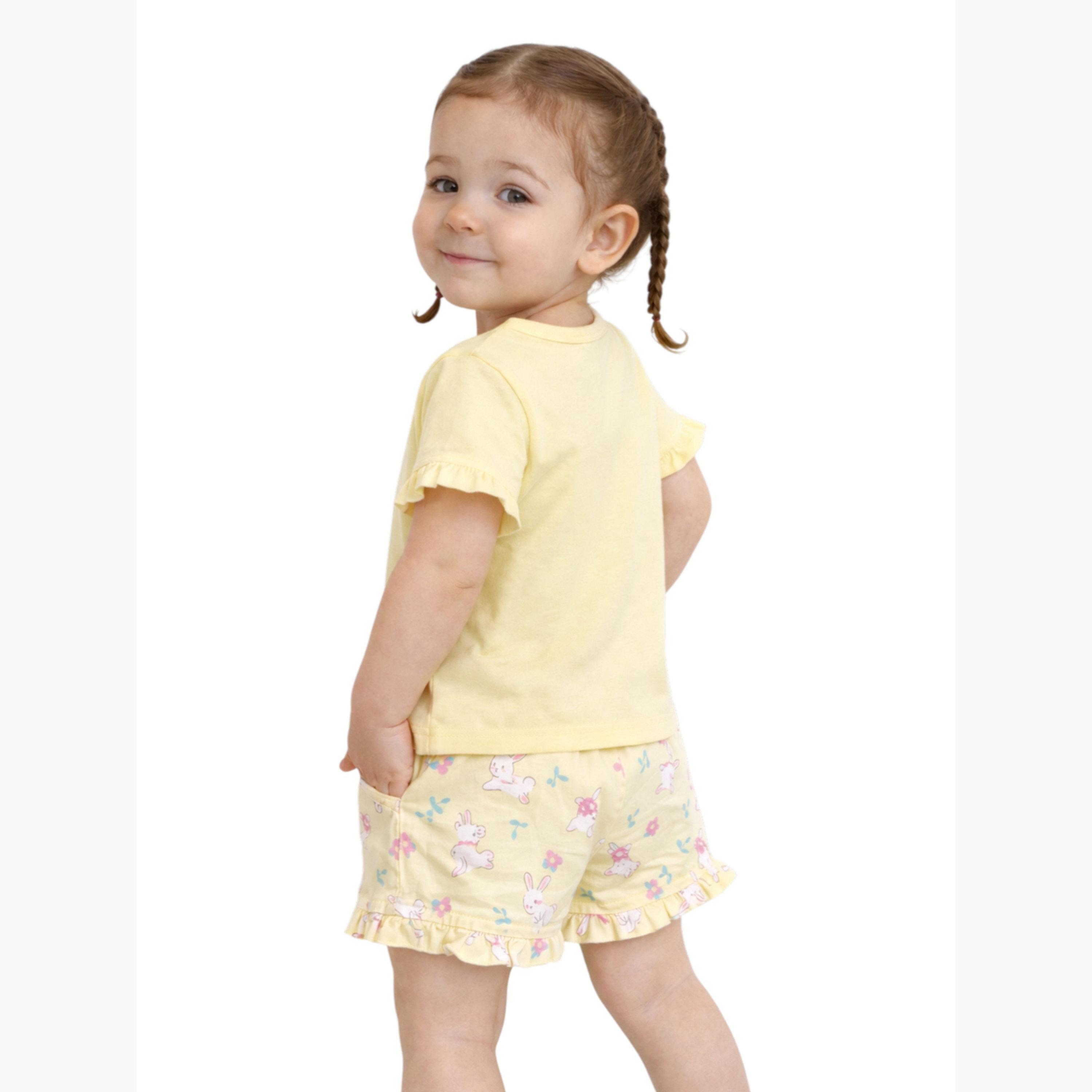 مجموعة من شورت بكشكش بنمط زهور وتيشيرت بطبعة جرافيك أرنب للبنات الرضع-girls-clothing-setsandcoords-image-4