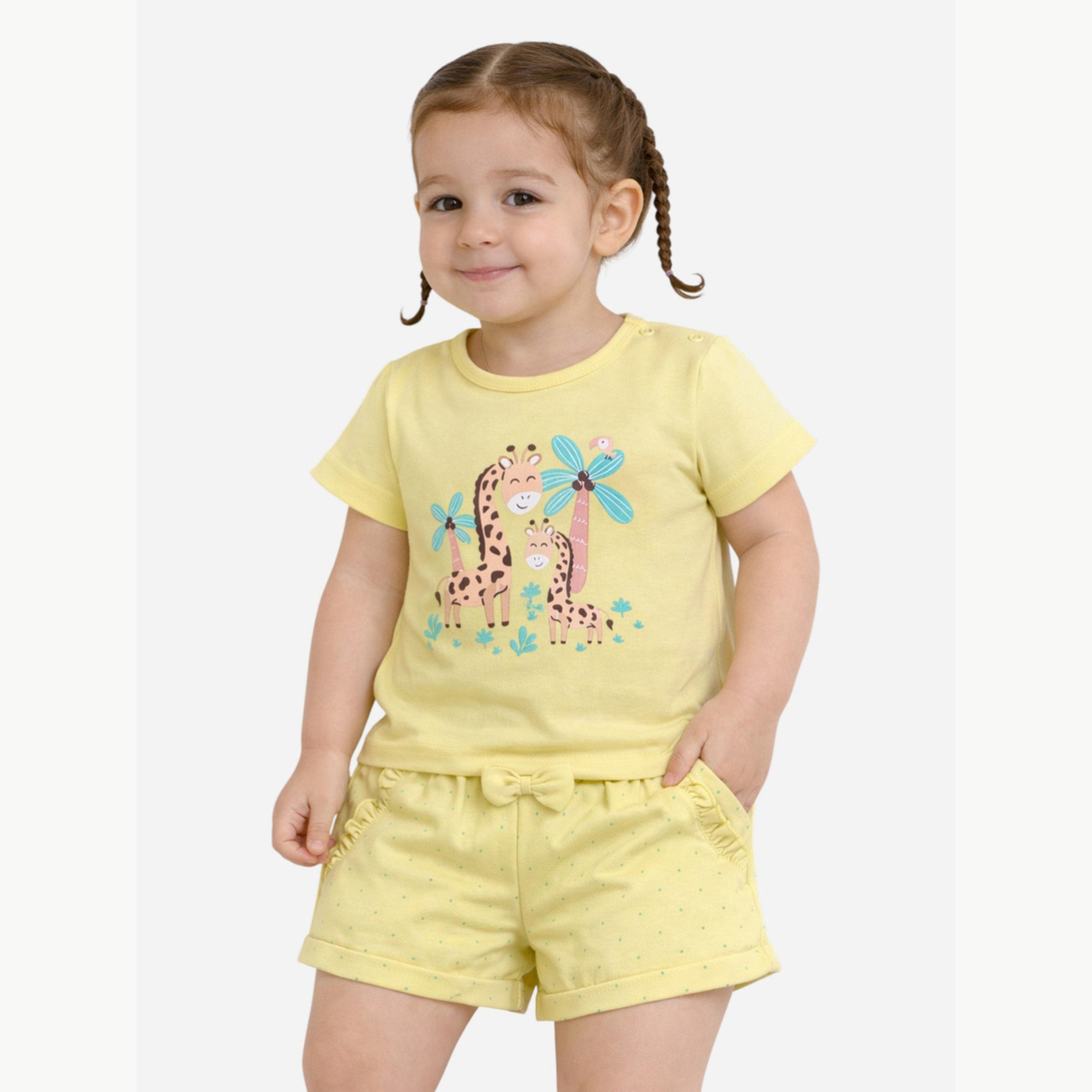 مجموعة من شورت وتيشيرت بطبعة زرافة للبنات الرضع-girls-clothing-setsandcoords-image-1