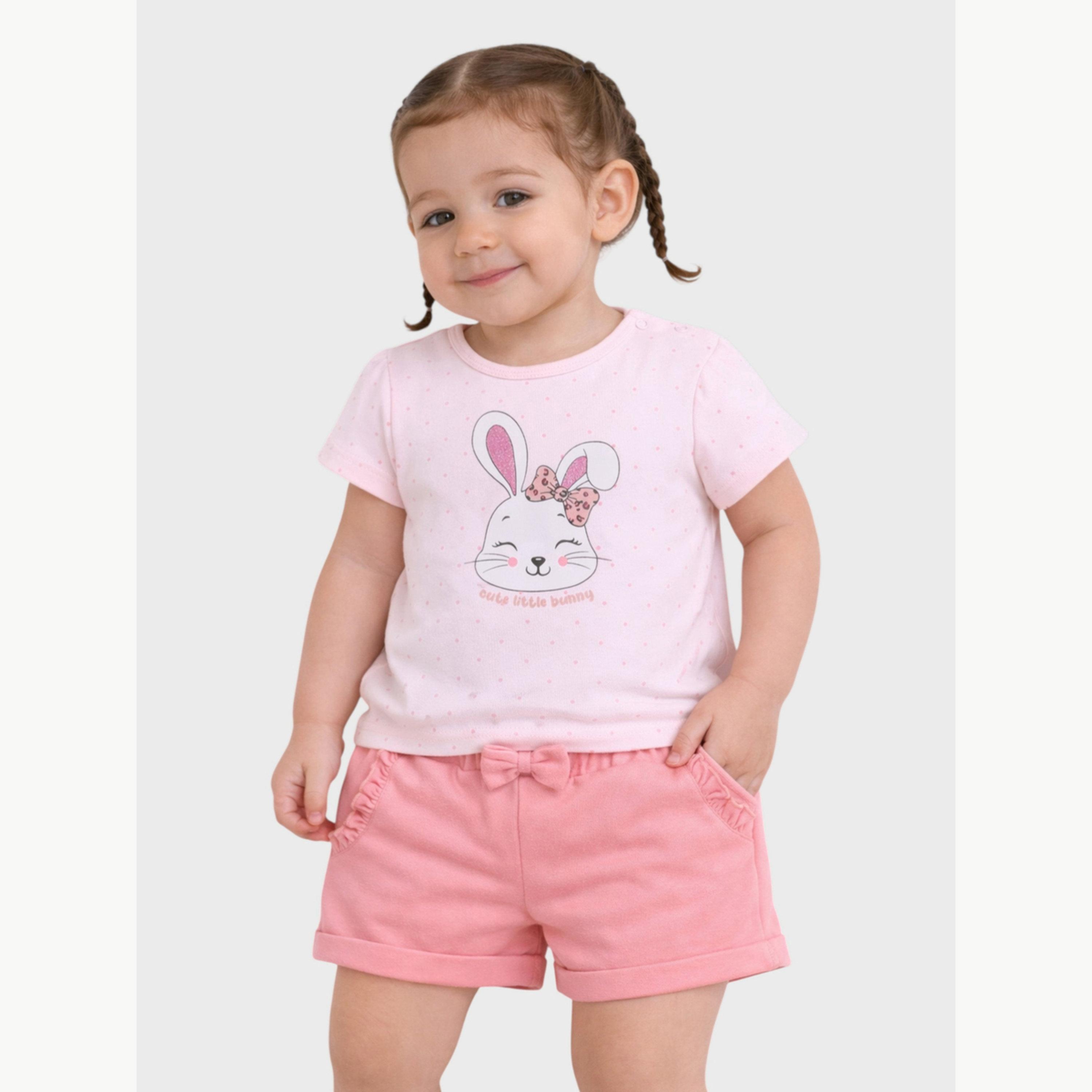 مجموعة من شورت وتيشيرت بطبعة أرنب للبنات الرضع-girls-clothing-setsandcoords-image-1