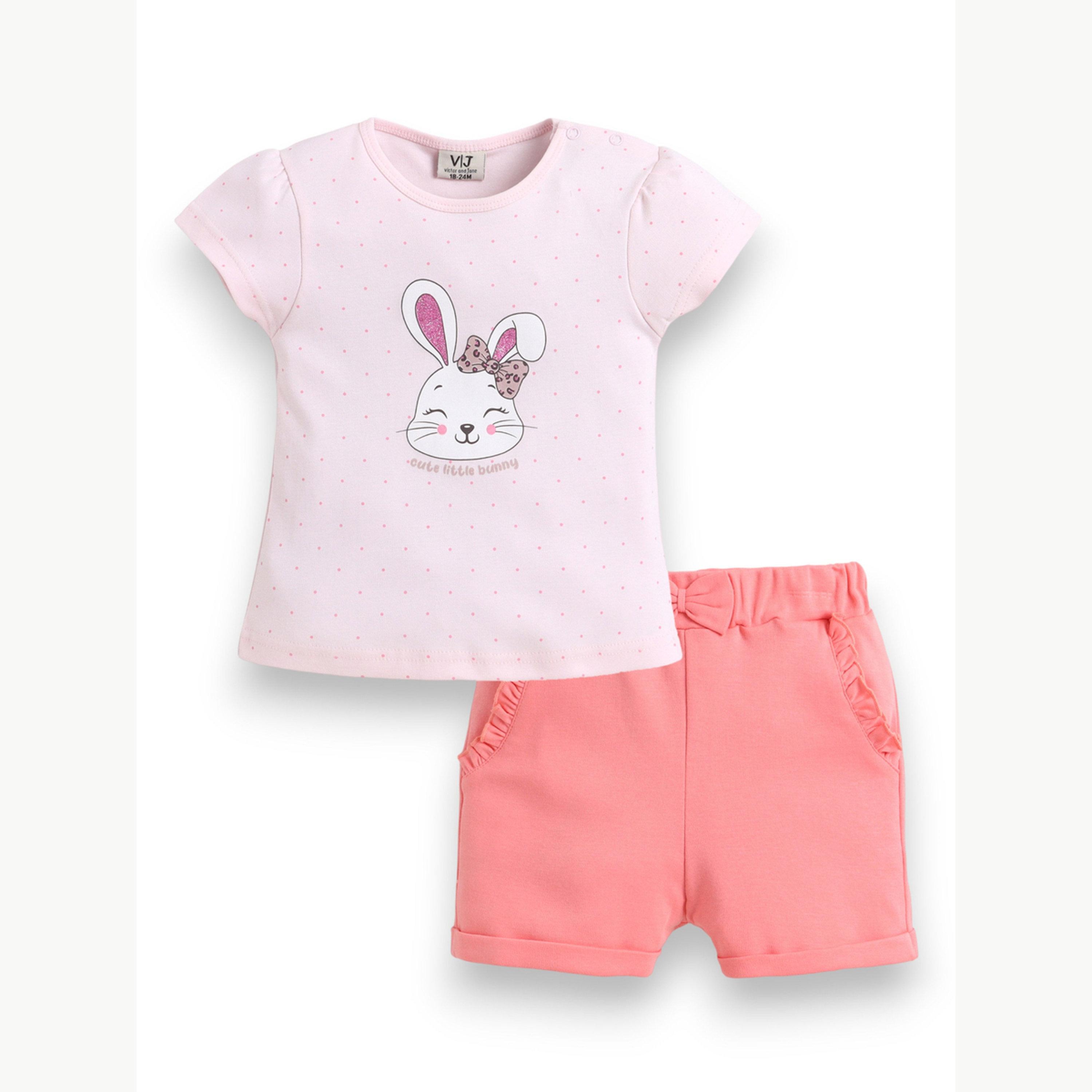 مجموعة من شورت وتيشيرت بطبعة أرنب للبنات الرضع-girls-clothing-setsandcoords-image-2