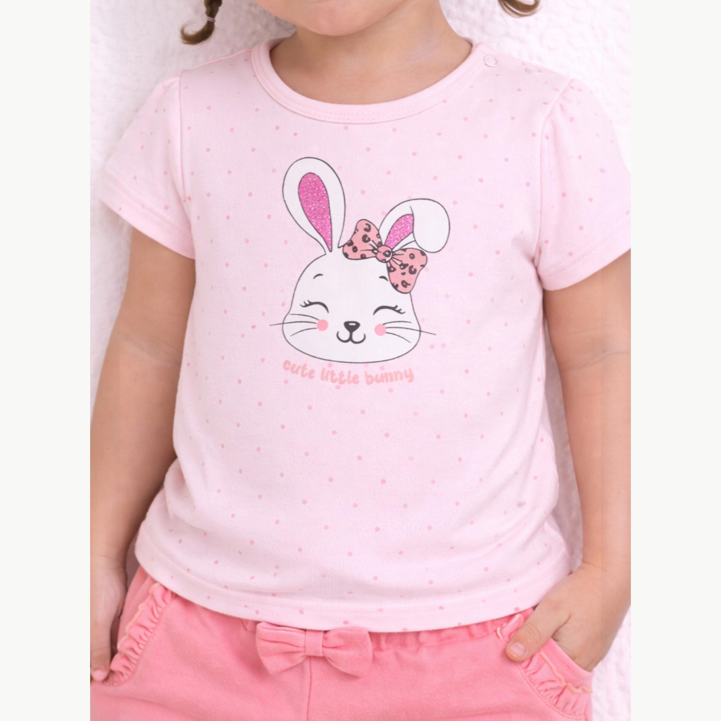 مجموعة من شورت وتيشيرت بطبعة أرنب للبنات الرضع-girls-clothing-setsandcoords-image-5