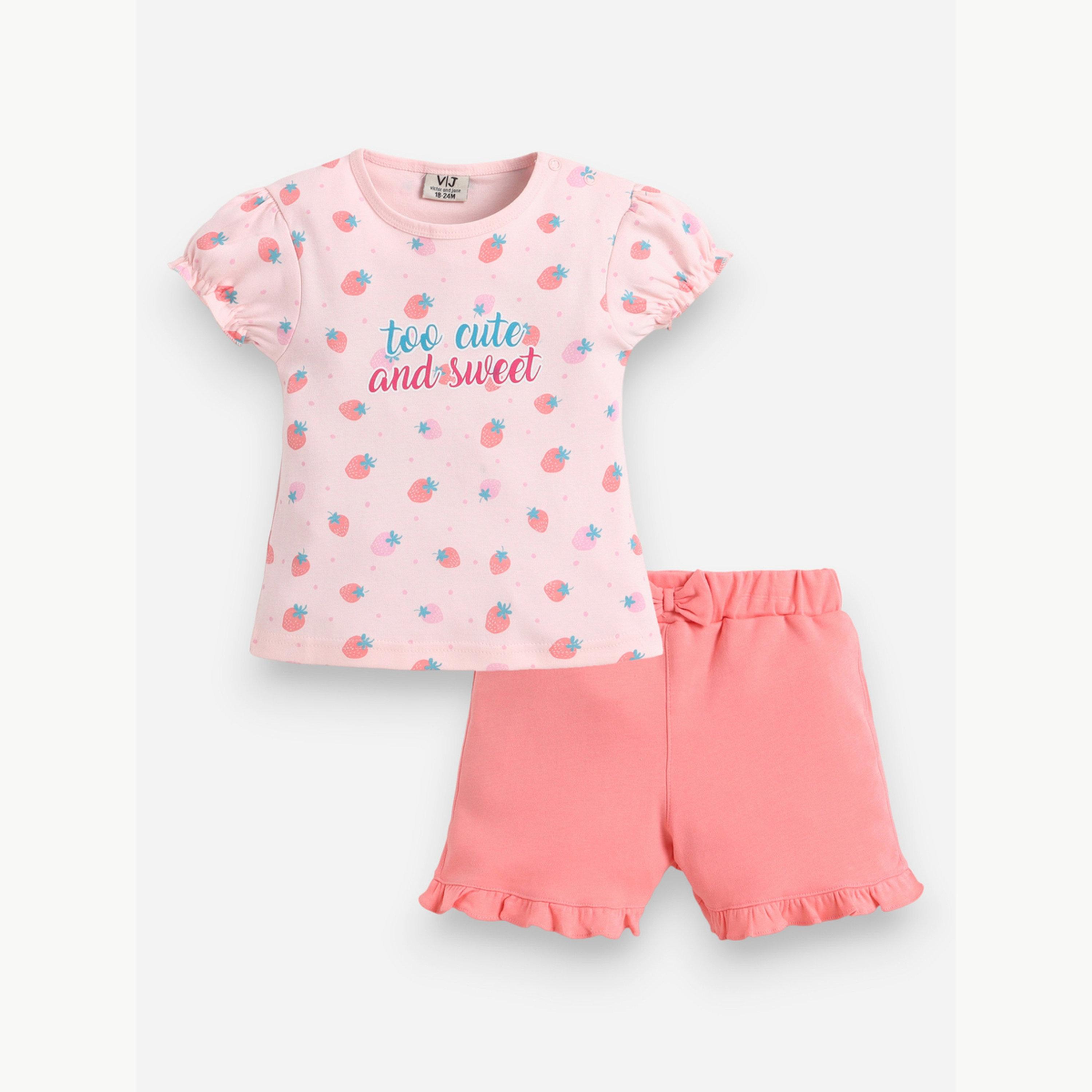 مجموعة من شورت وتيشيرت مطبوع بأكمام بكشكش للبنات الرضع-girls-clothing-setsandcoords-image-1