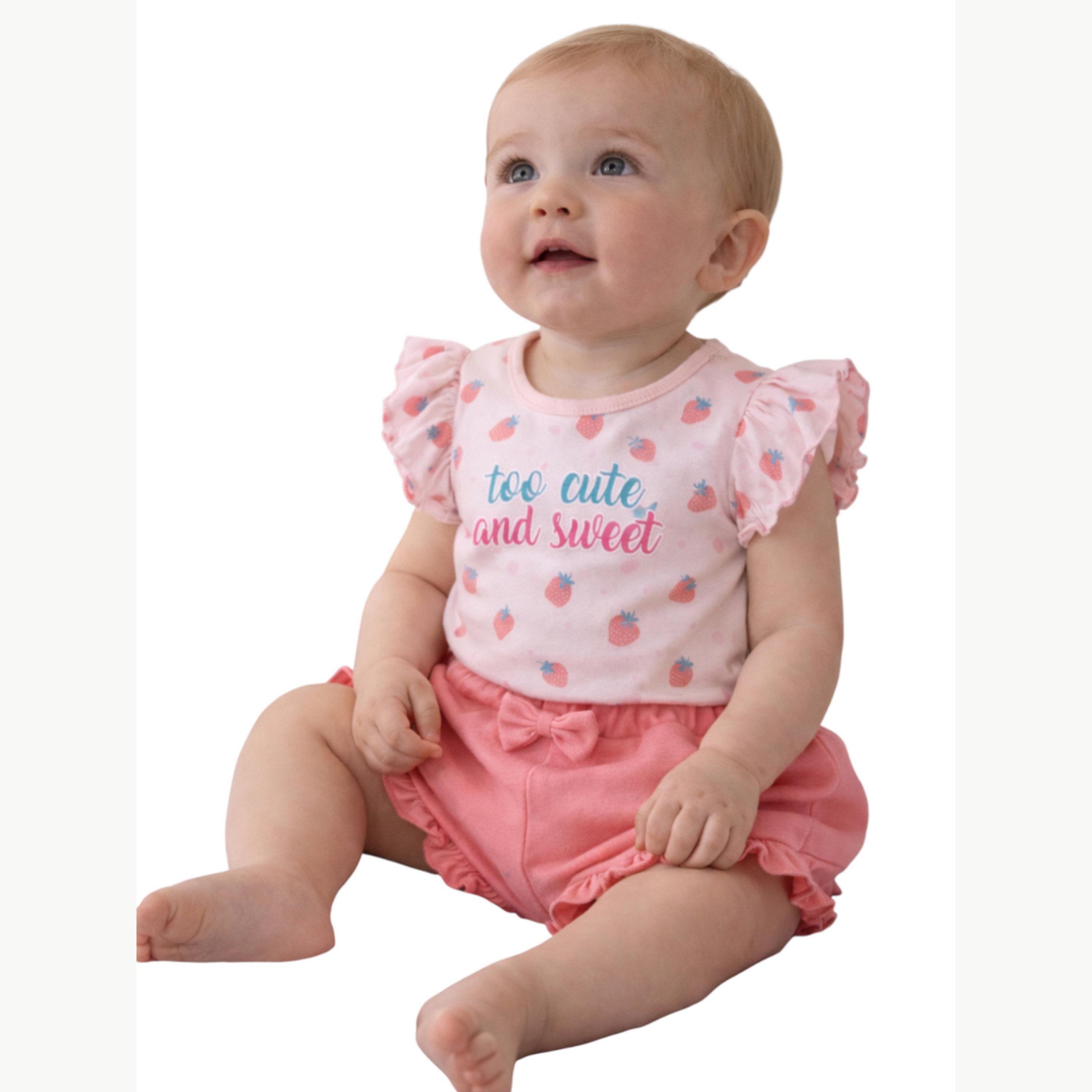 Victor and Jane X Styli Baby Girls Ruffle Sleeve Printed T-Shirt and Shorts Set-girls-clothing-setsandcoords-image-2