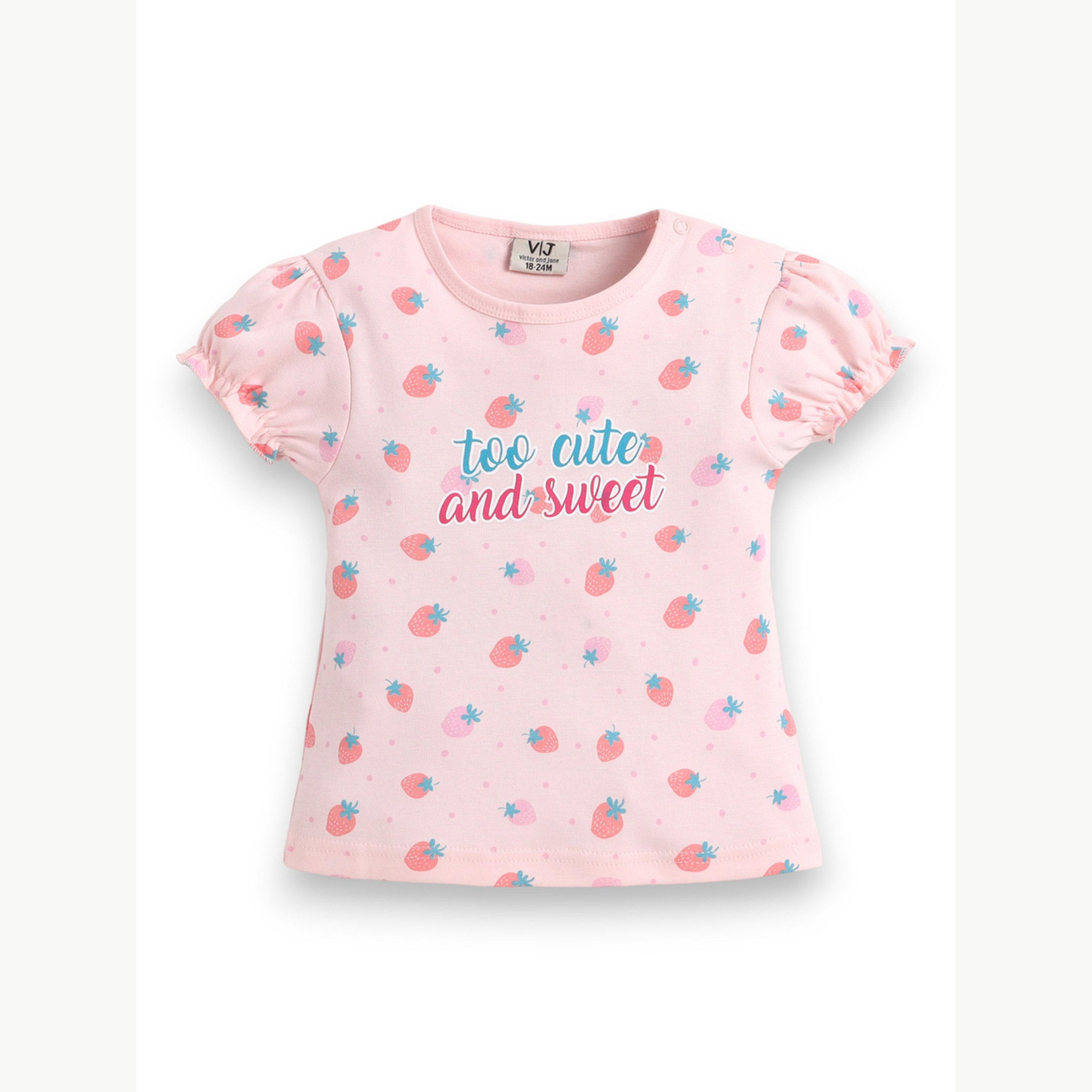 مجموعة من شورت وتيشيرت مطبوع بأكمام بكشكش للبنات الرضع-girls-clothing-setsandcoords-image-3