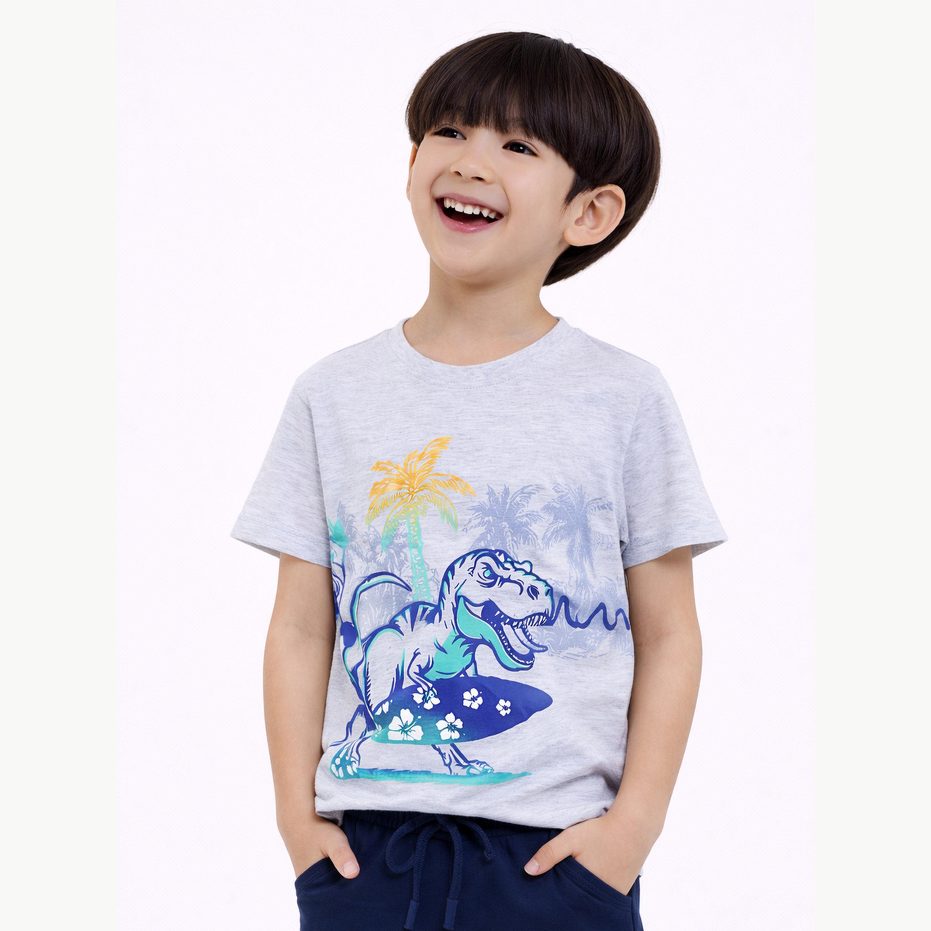 مجموعة من شورت وتيشيرت بطبعة ديناصور راكب أمواج للأولاد-boys-clothing-setsandcoords-image-3