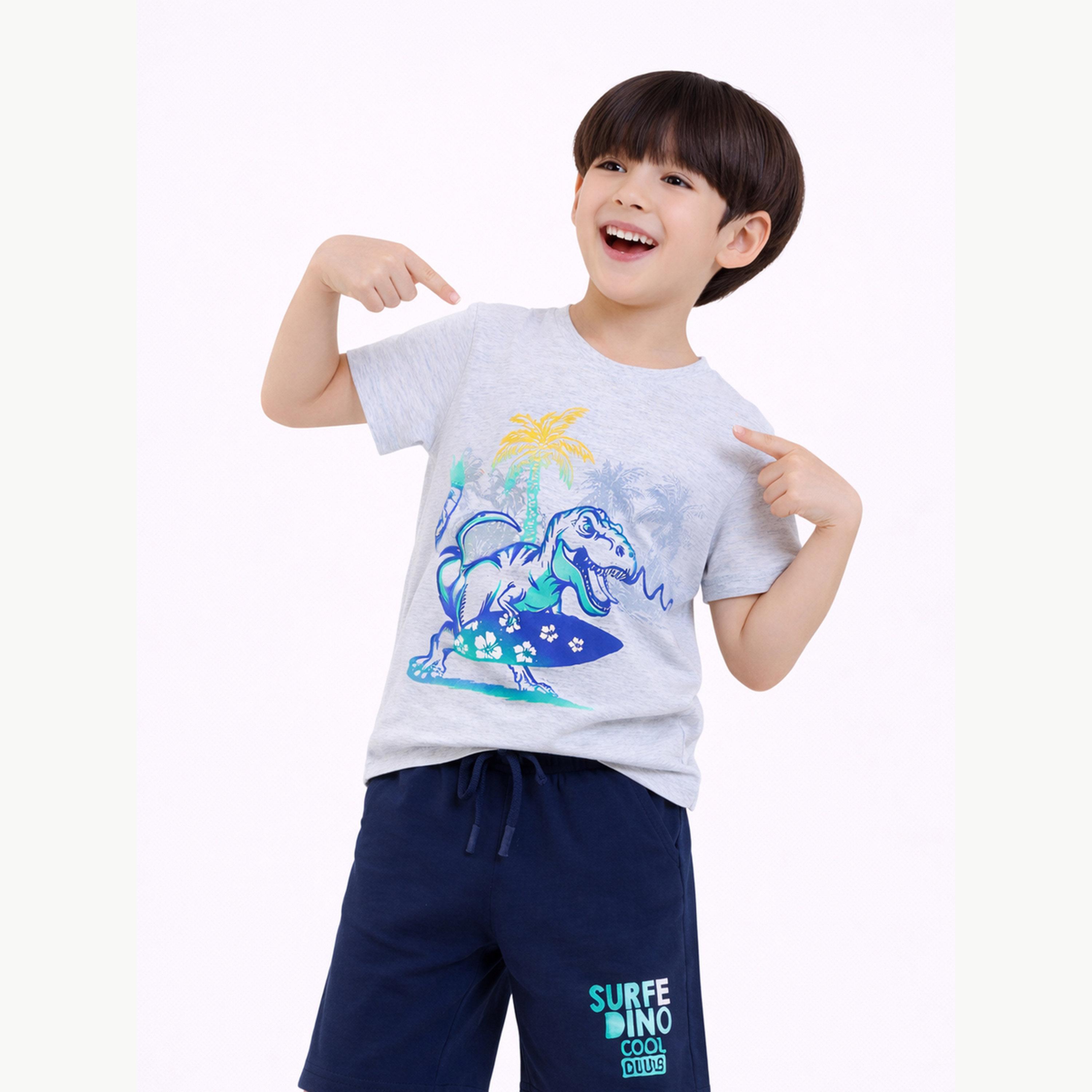 مجموعة من شورت وتيشيرت بطبعة ديناصور راكب أمواج للأولاد-boys-clothing-setsandcoords-image-5