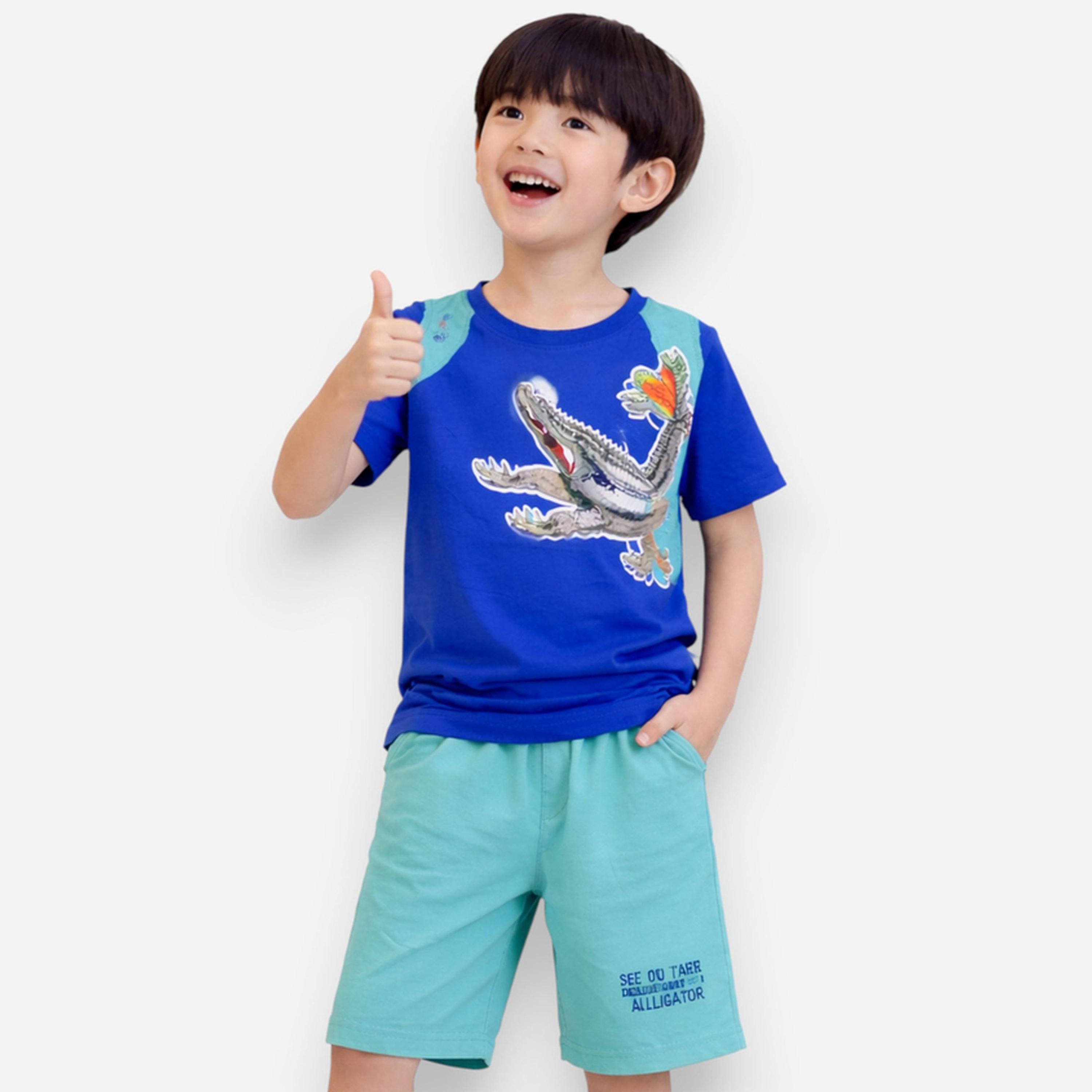مجموعة من شورت وتيشيرت بطبعة جرافيك تمساح للأولاد-boys-clothing-setsandcoords-image-1